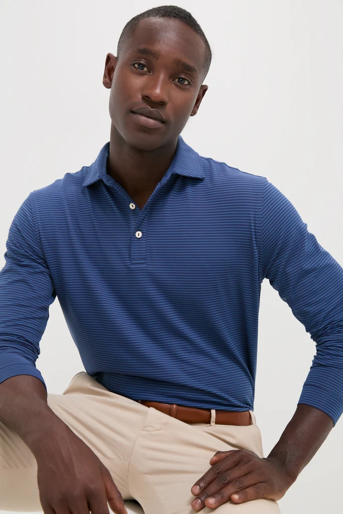 Navy Lyons Performance Jersey Long Sleeve Polo - Image 6