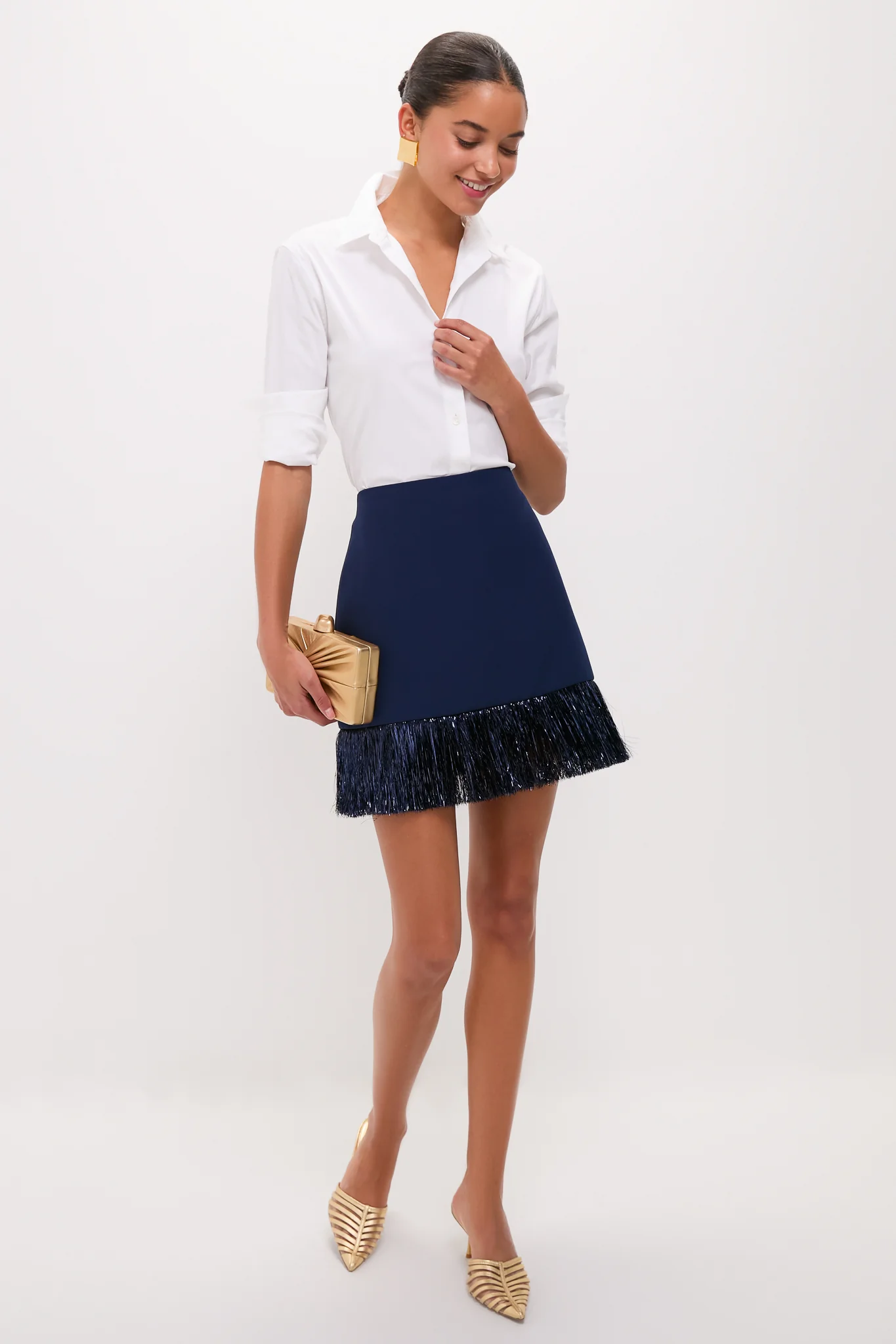 Navy Metallic Fringe Francie Mini Skirt - Image 2