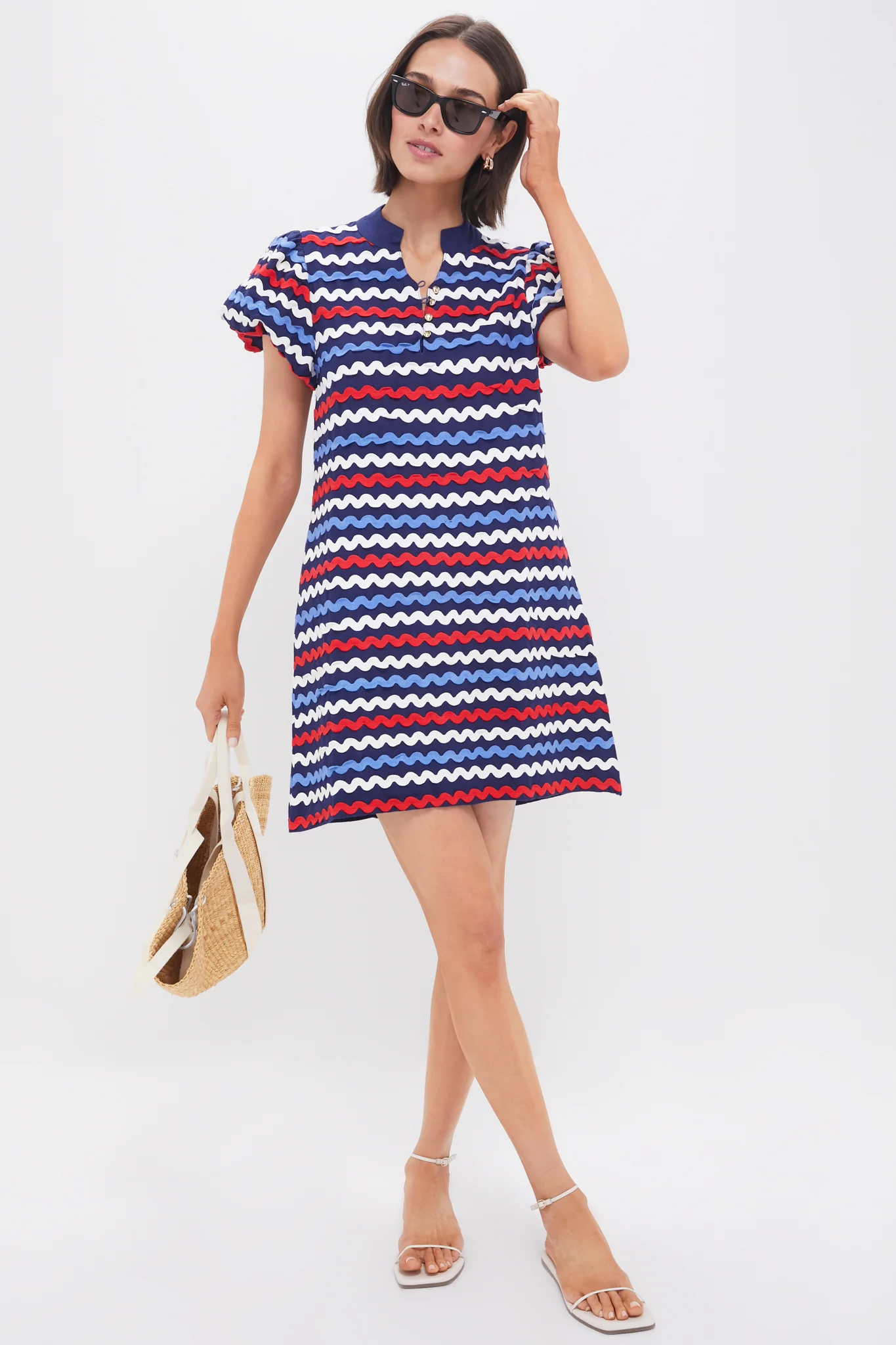 Navy Multi Ric-Rac Button Front Mini Dress - Image 2