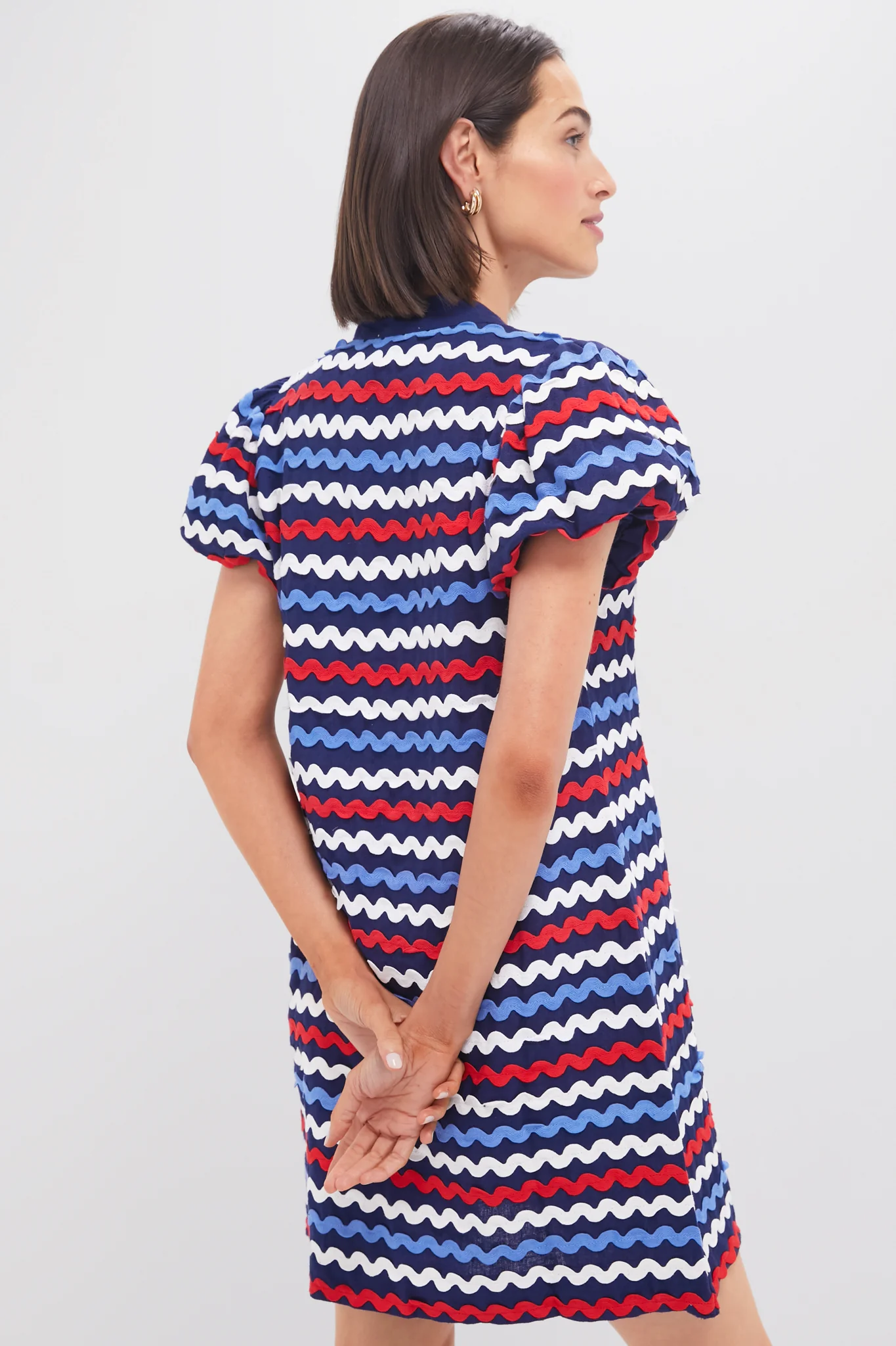 Navy Multi Ric-Rac Button Front Mini Dress - Image 4