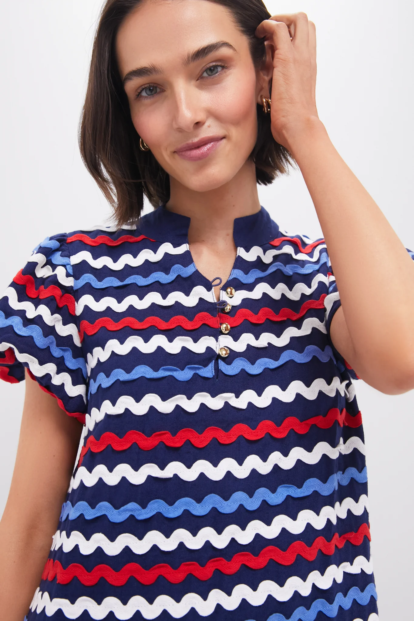 Navy Multi Ric-Rac Button Front Mini Dress - Image 5