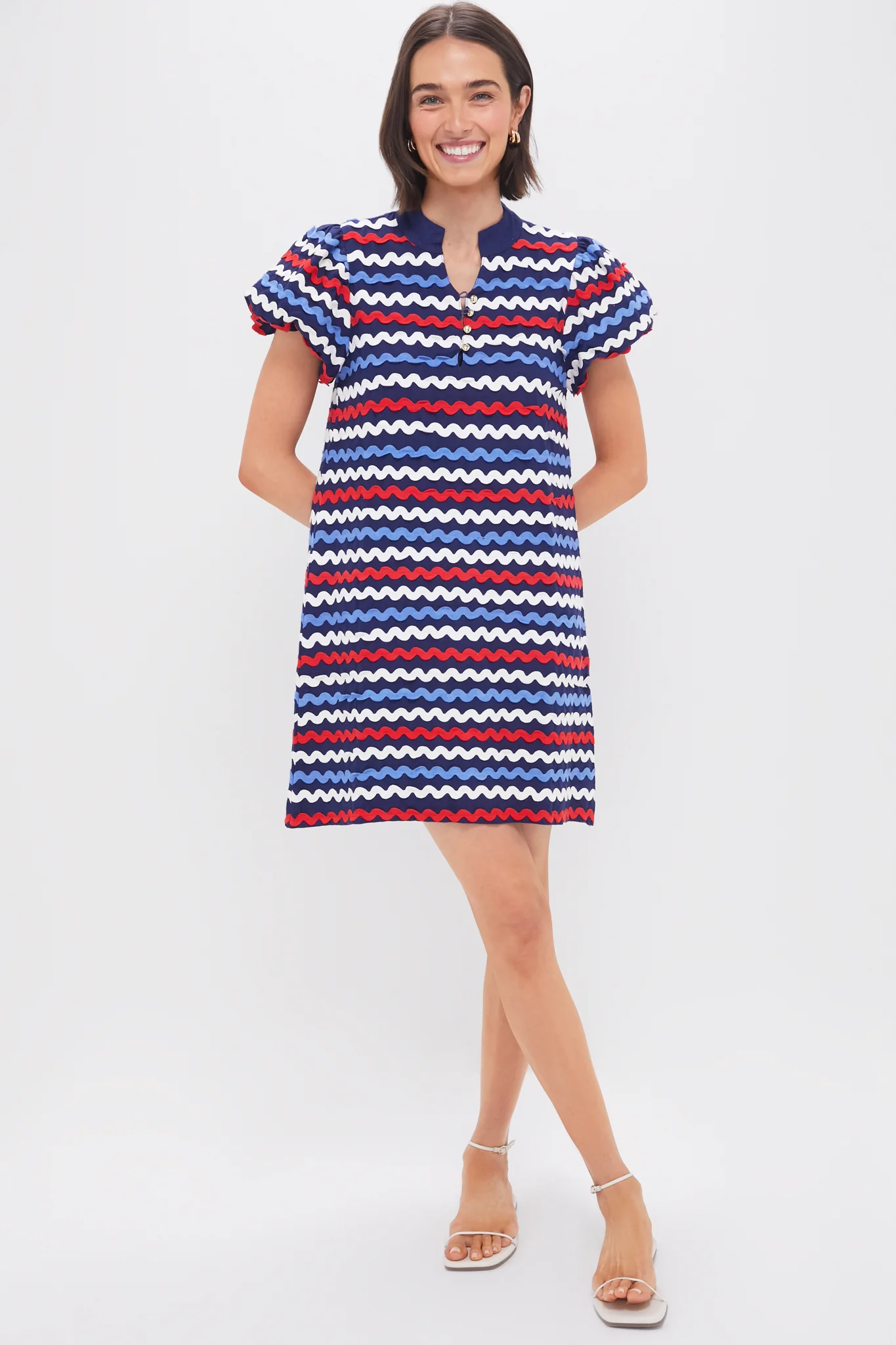 Navy Multi Ric-Rac Button Front Mini Dress - Image 6