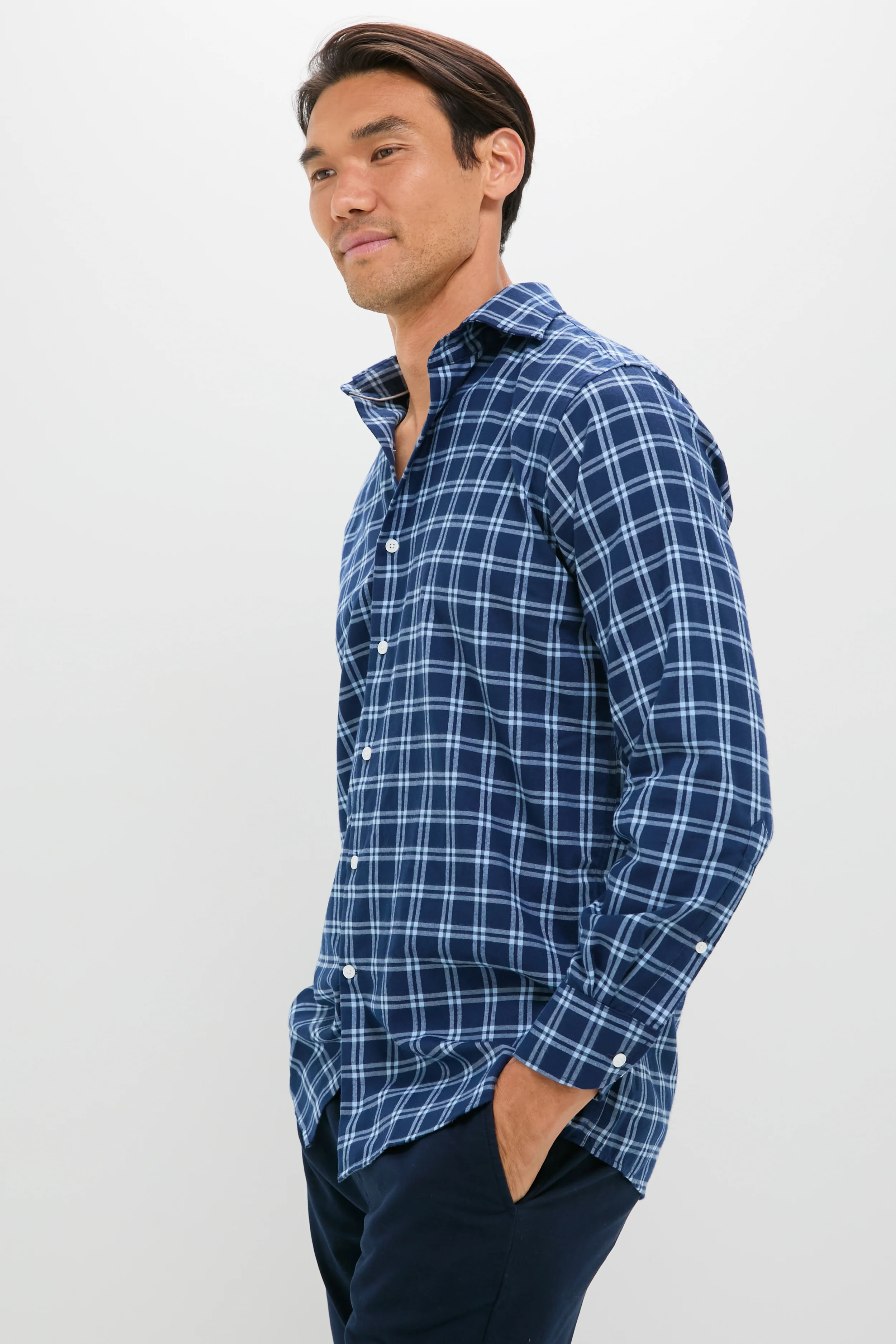 Navy Mystic Performance Flannel Sport Shirt - Image 3
