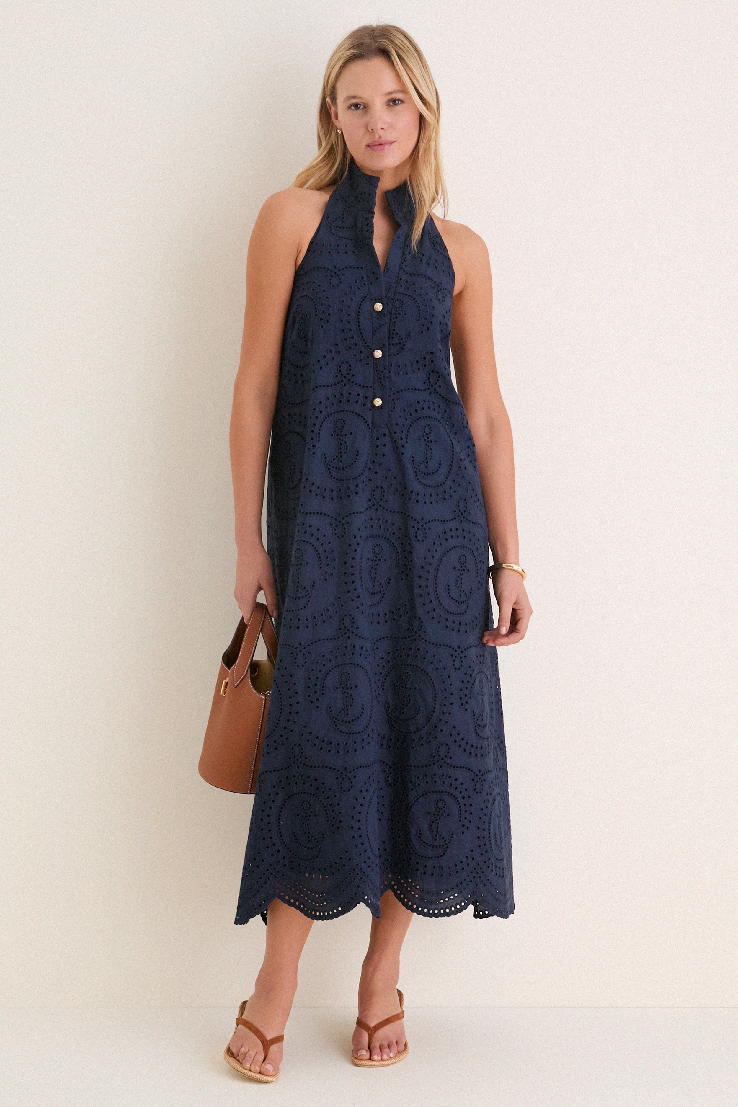 Navy Nautical Eyelet Jagger Dress - Image 2