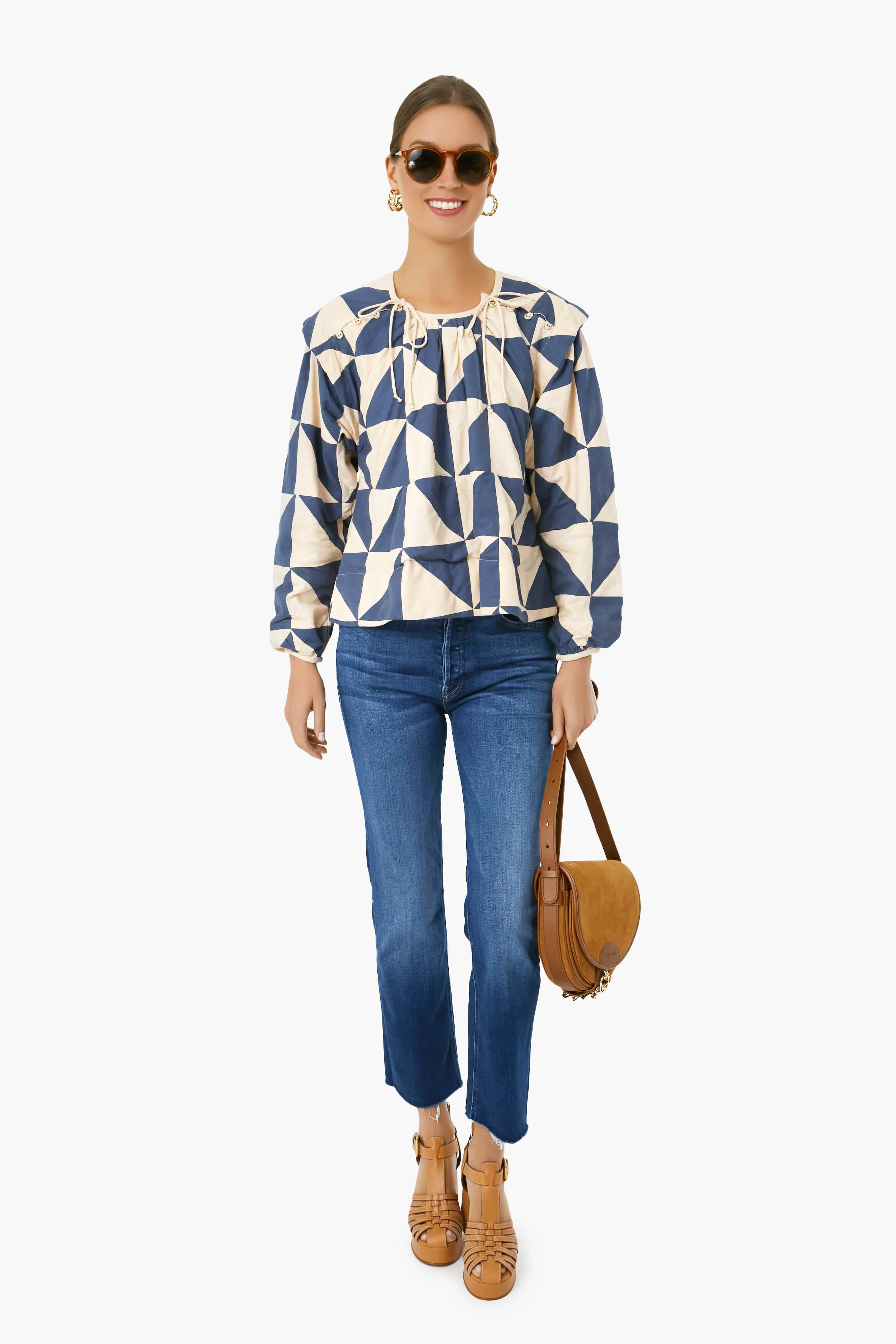Navy Peach Patchwork Malaga Top - Image 2