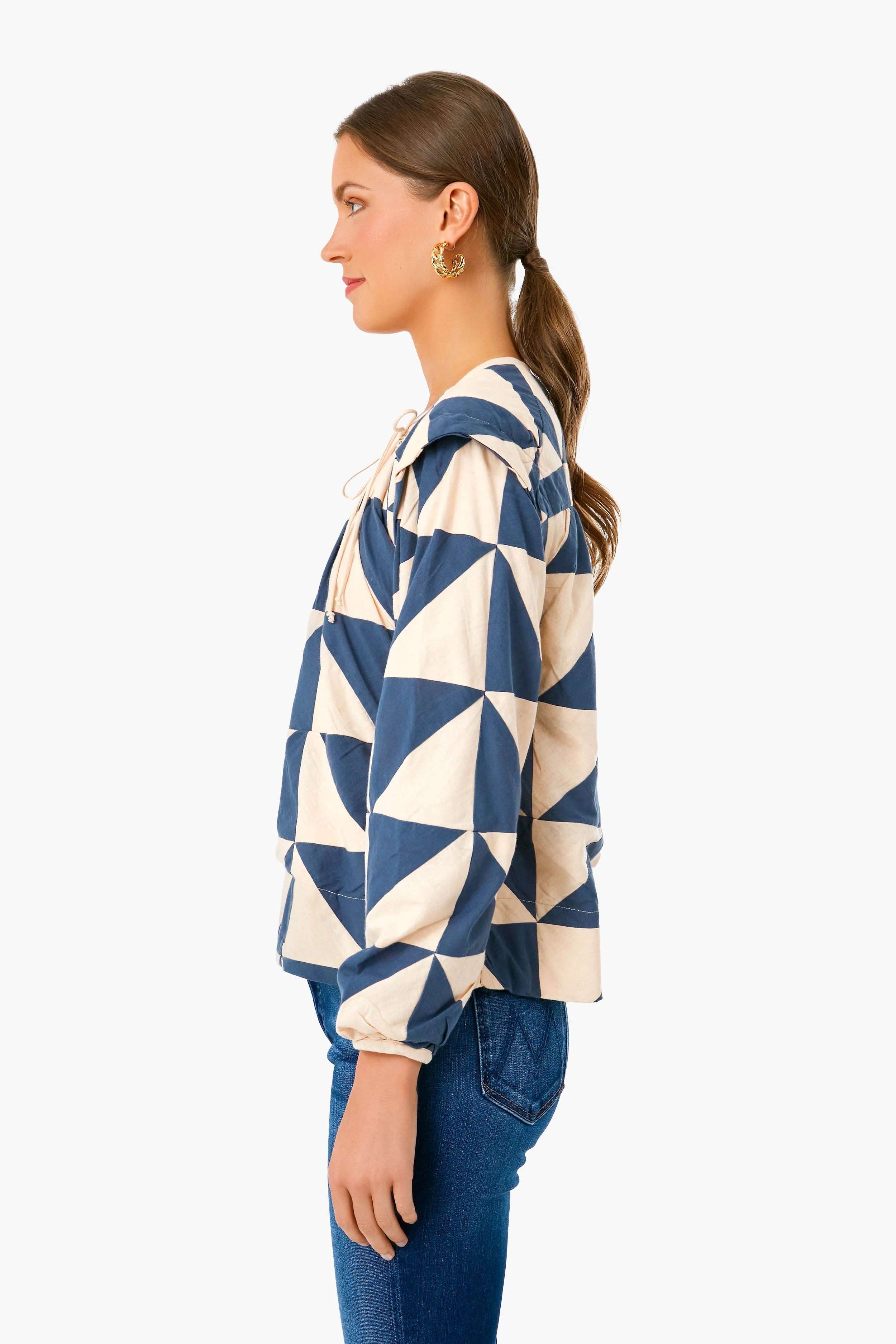 Navy Peach Patchwork Malaga Top - Image 3