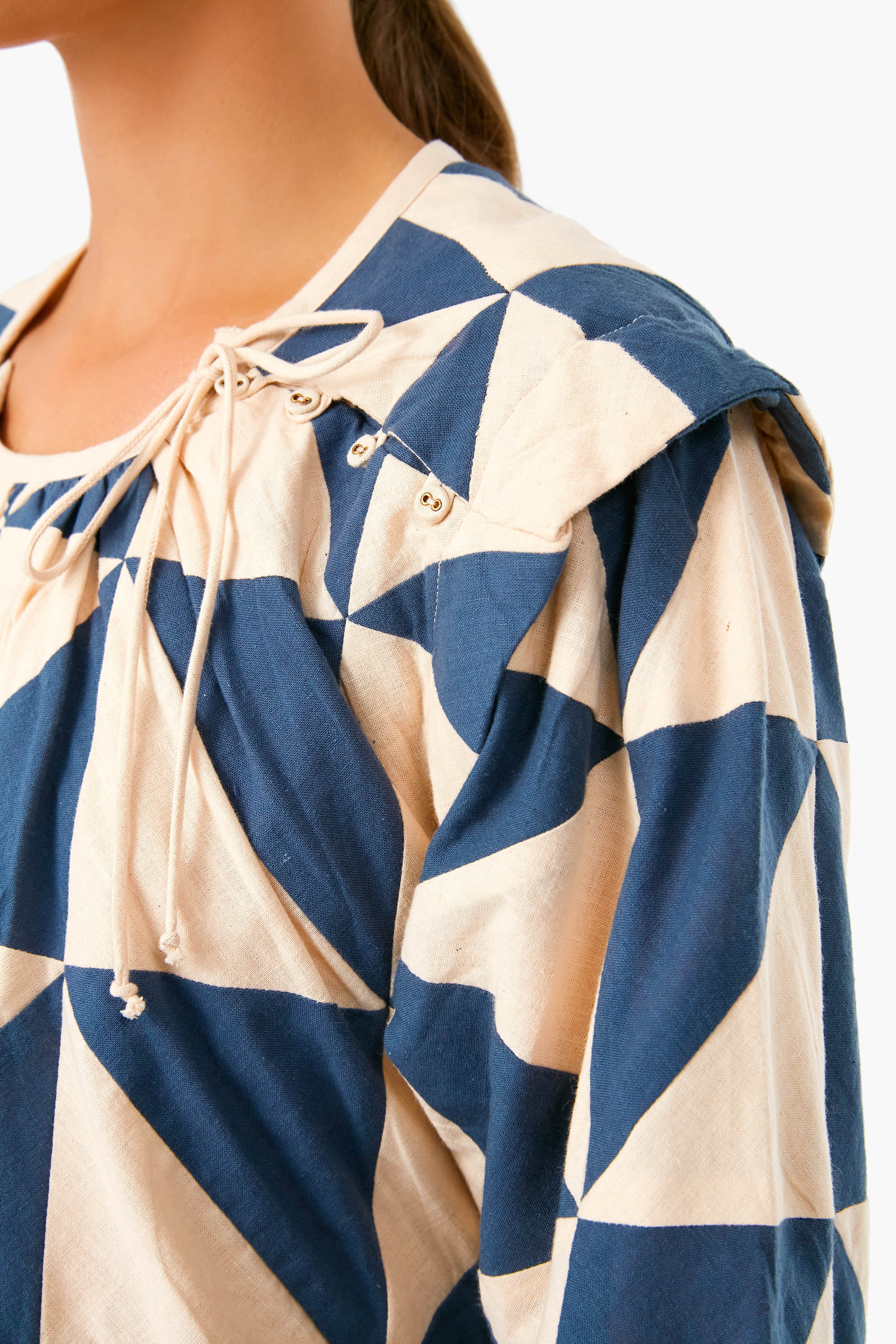 Navy Peach Patchwork Malaga Top - Image 5