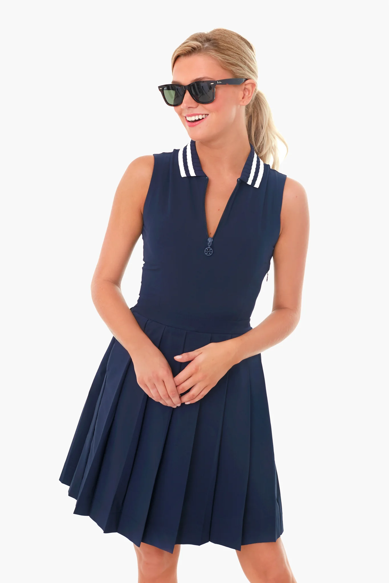 Navy Performance Pleated Golf Dress - Image 2