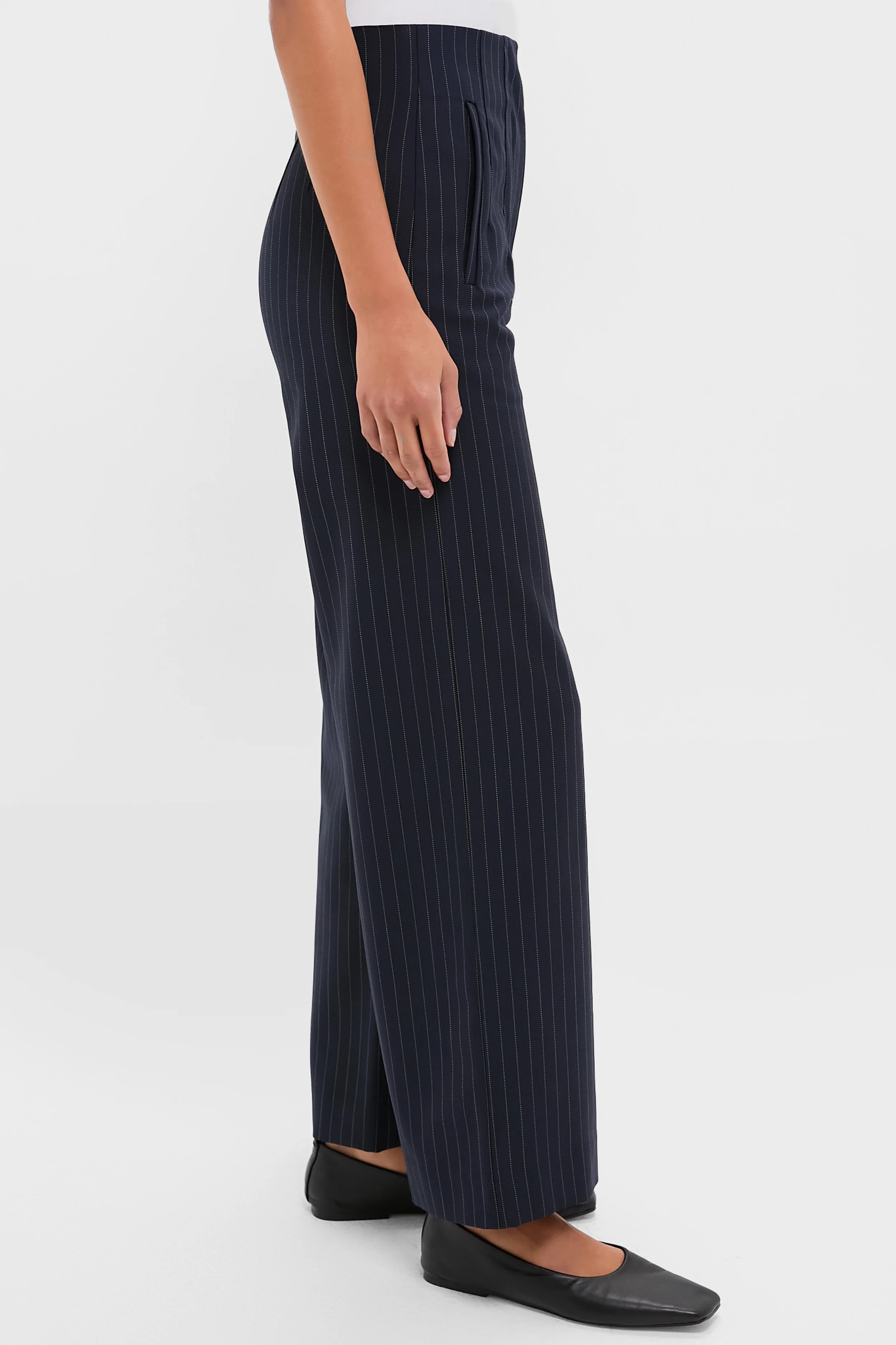 Navy Pinstripe Darted Wideleg Trouser - Image 3