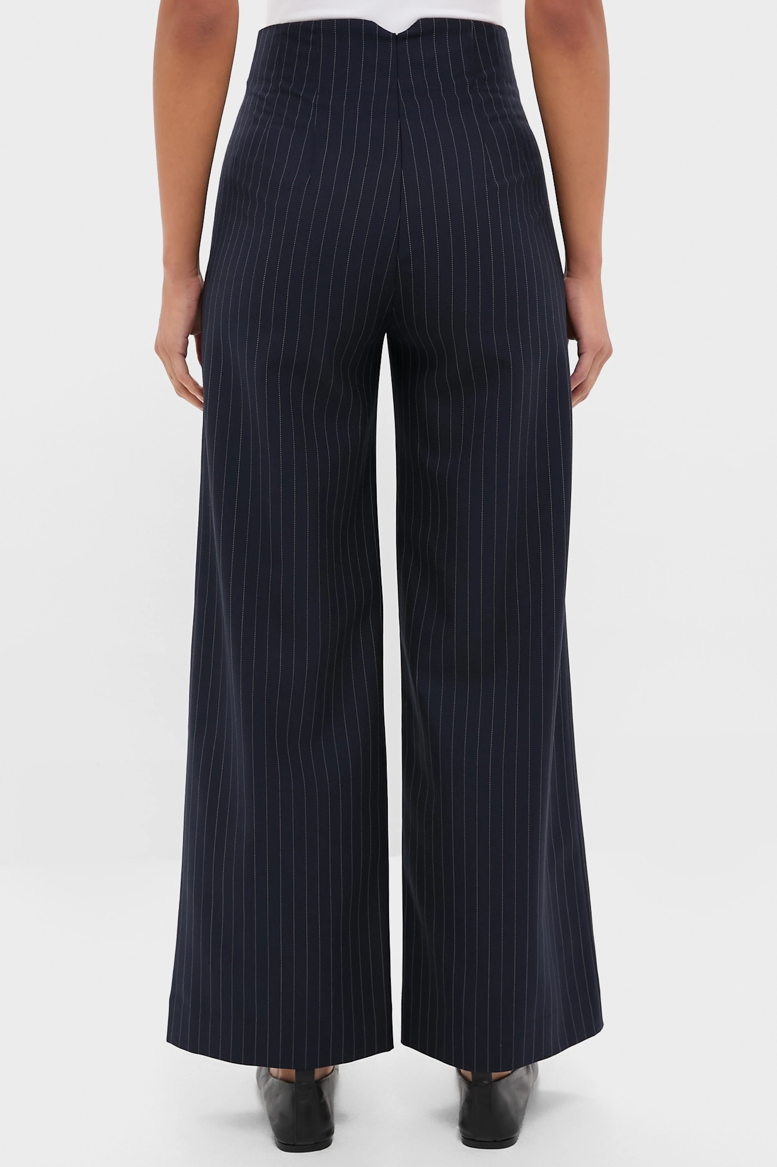 Navy Pinstripe Darted Wideleg Trouser - Image 4