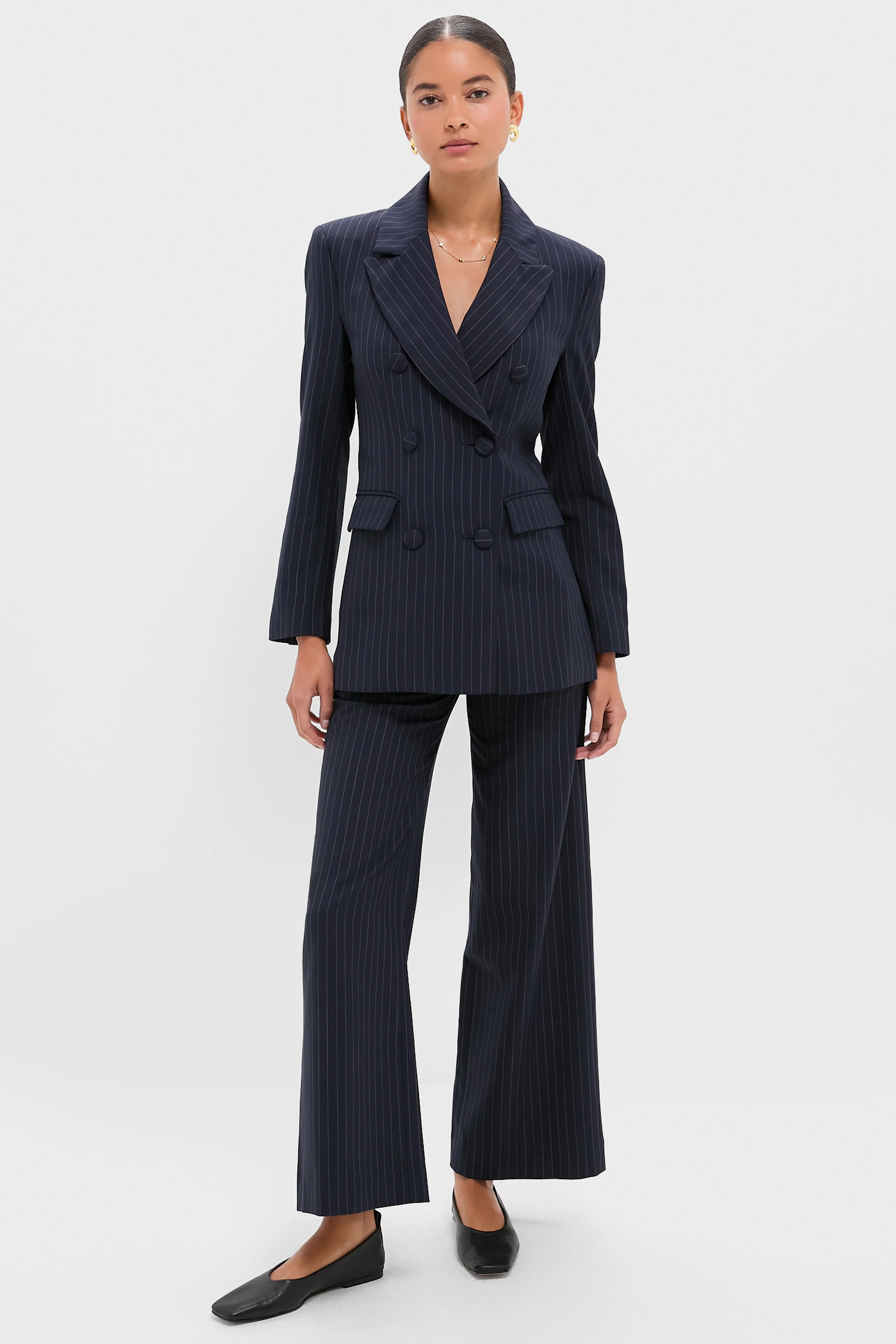 Navy Pinstripe Darted Wideleg Trouser - Image 6