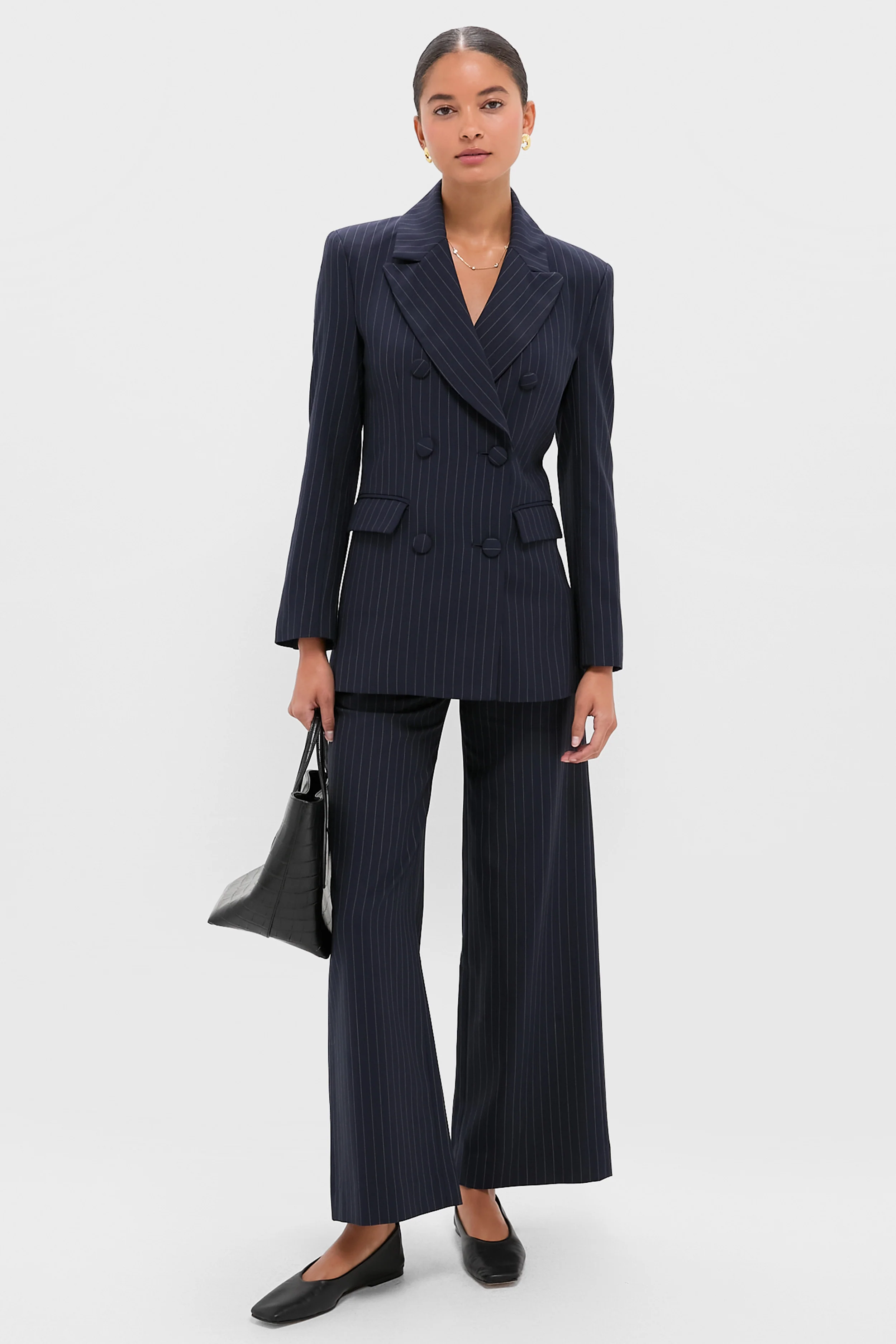 Navy Pinstripe Strong Shoulder Blazer - Image 2