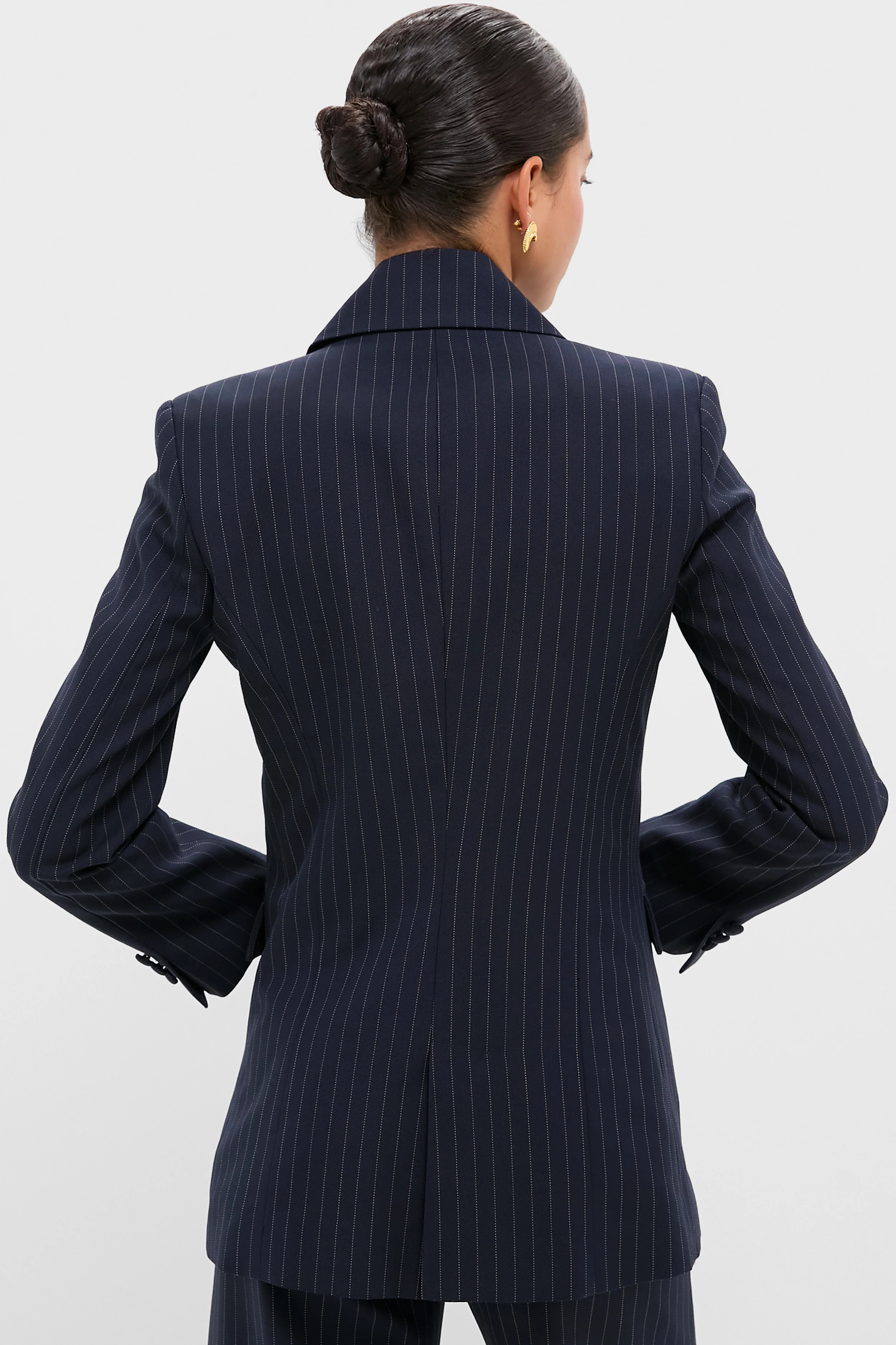 Navy Pinstripe Strong Shoulder Blazer - Image 4
