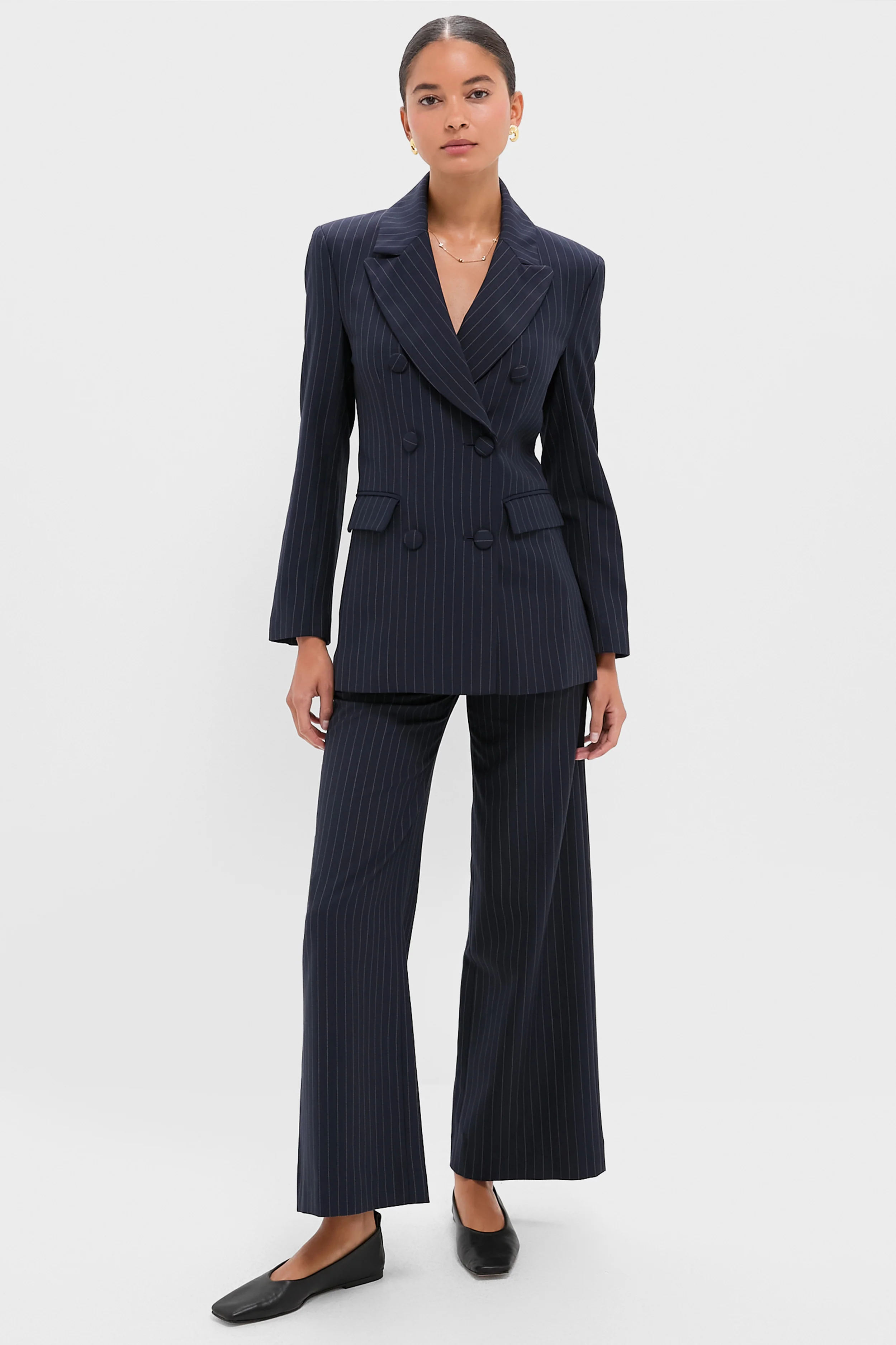 Navy Pinstripe Strong Shoulder Blazer - Image 6