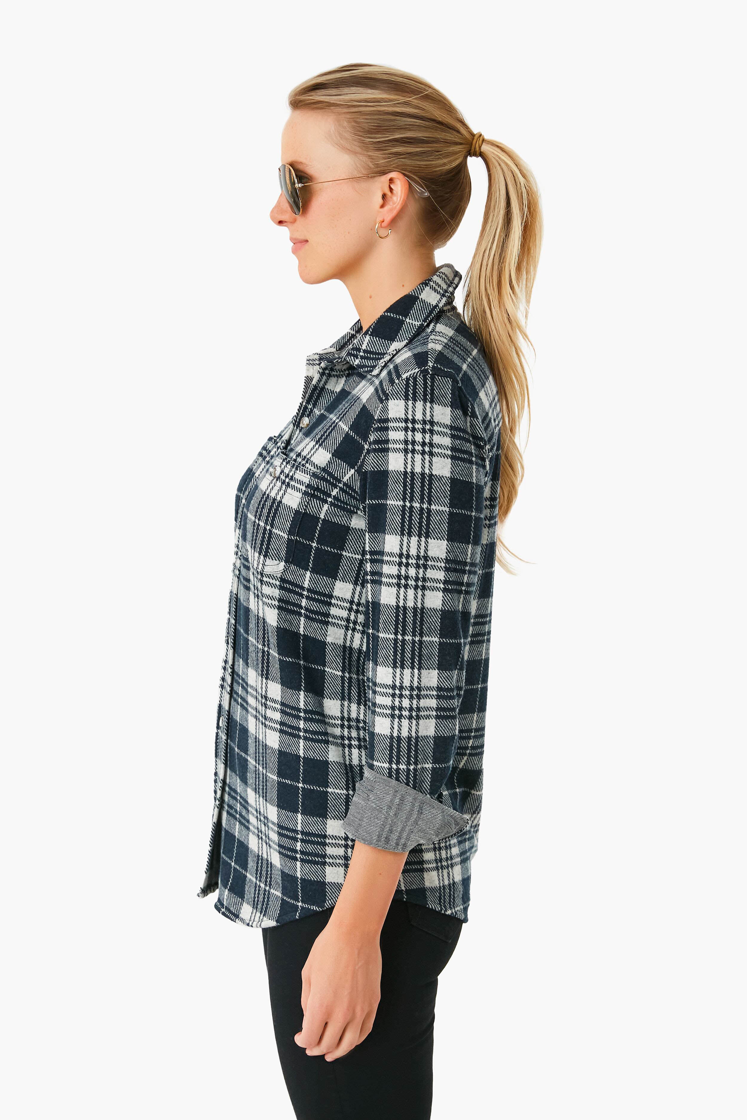 Navy Plaid Legend Sweater Shirt - Image 3