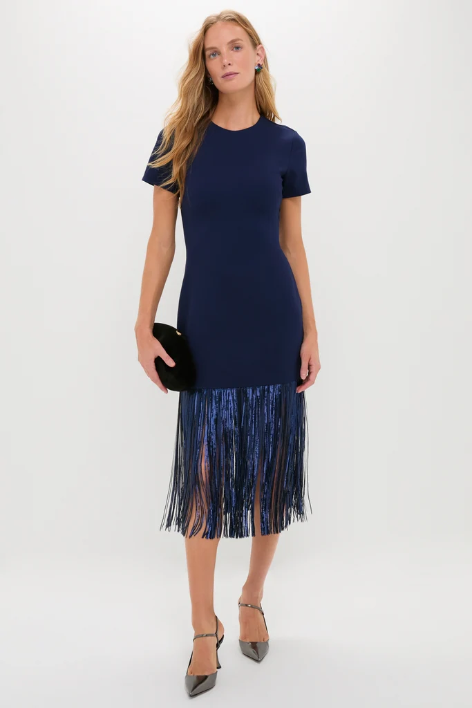 Navy Sequin Fringe Stevie Midi Dress