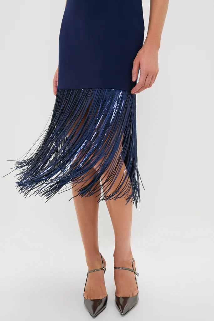 Navy Sequin Fringe Stevie Midi Dress - Image 2