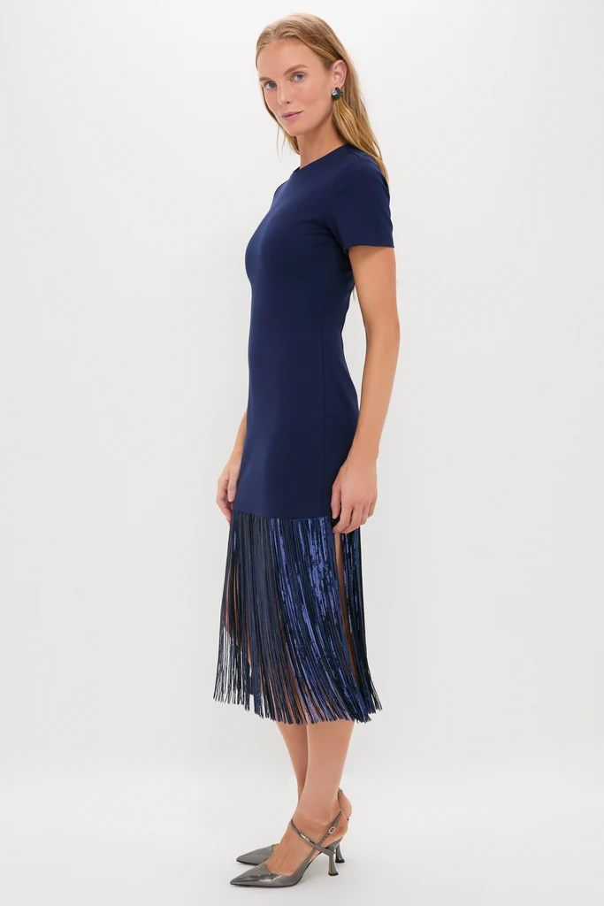 Navy Sequin Fringe Stevie Midi Dress - Image 3