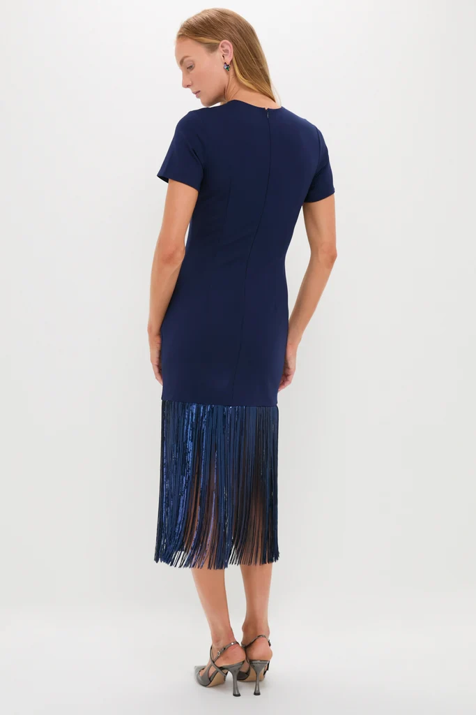 Navy Sequin Fringe Stevie Midi Dress - Image 4