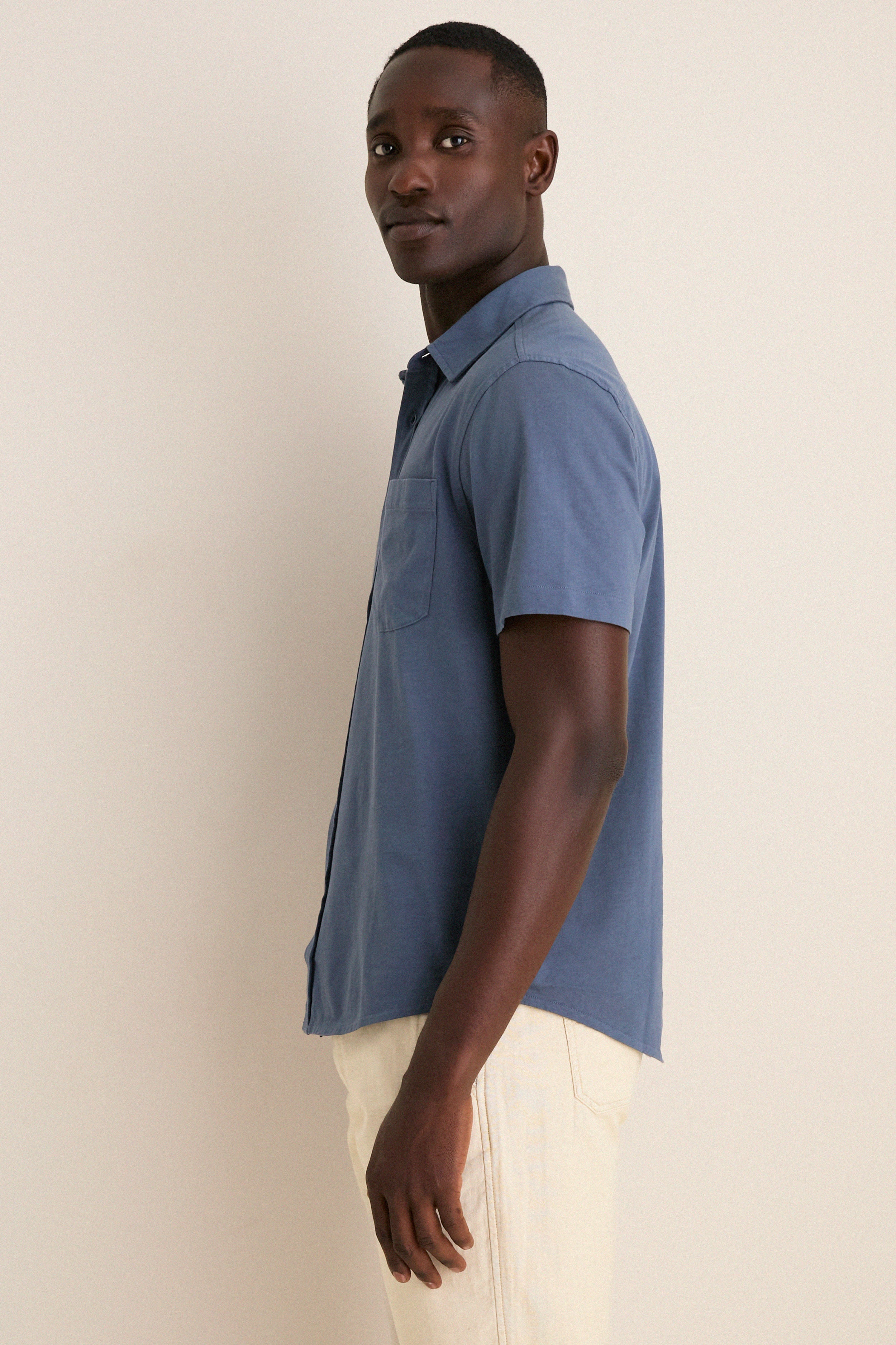 Navy Short Sleeve Saltaire Shirt - Image 3
