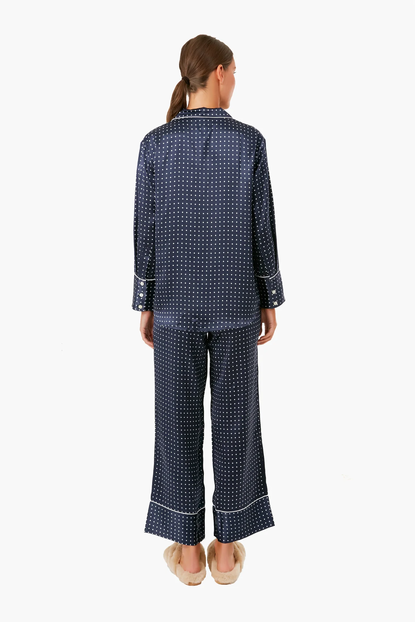 Navy Silk Polka Dot Classic Pajama Set - Image 4