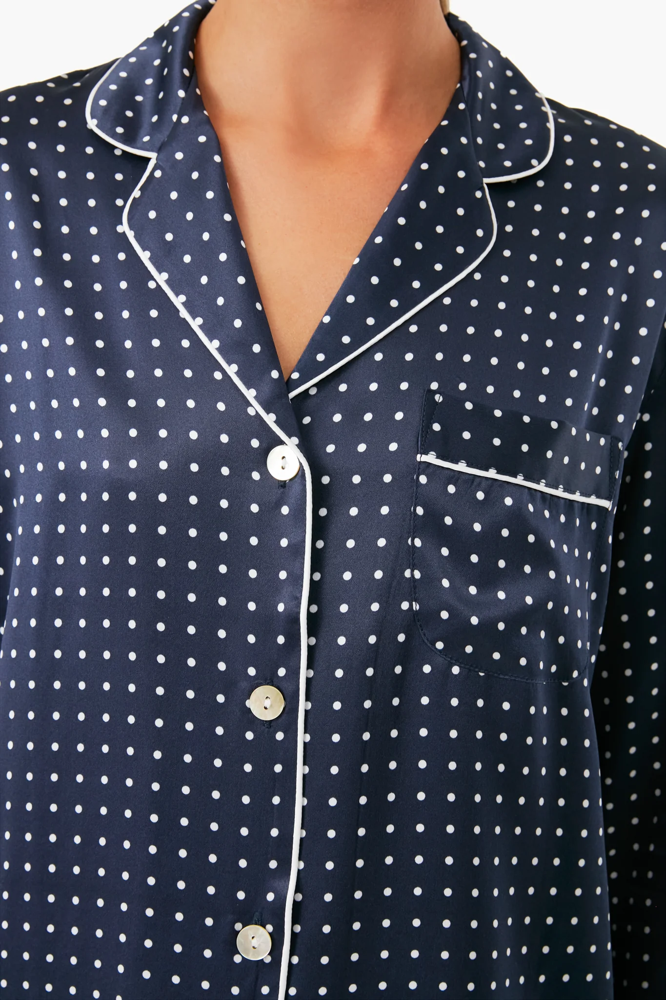 Navy Silk Polka Dot Classic Pajama Set - Image 5