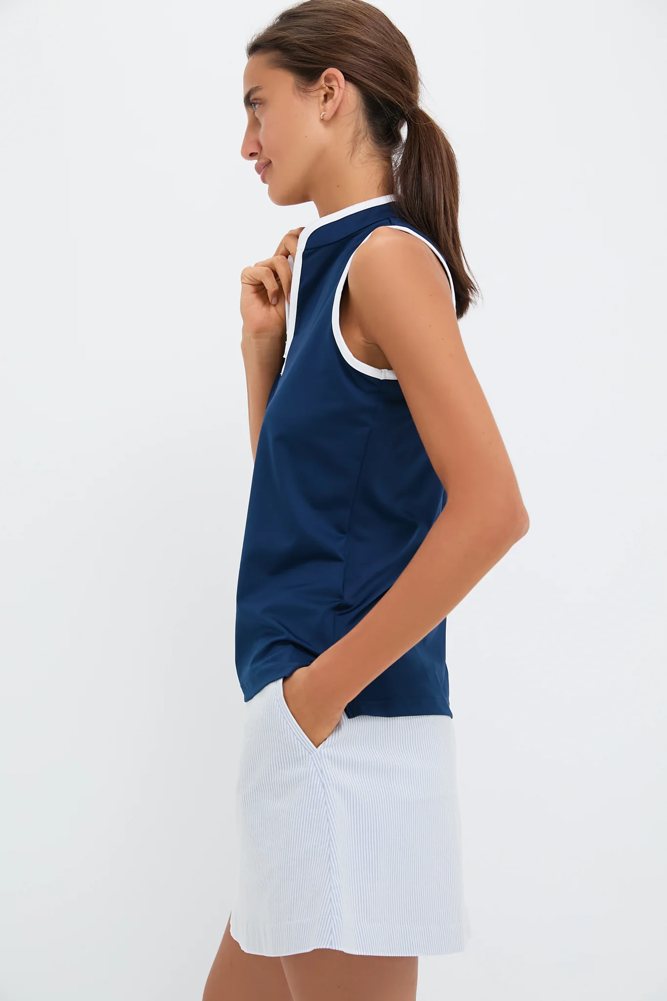 Navy Sleeveless Performance Jersey Connors Mock Neck - Image 3