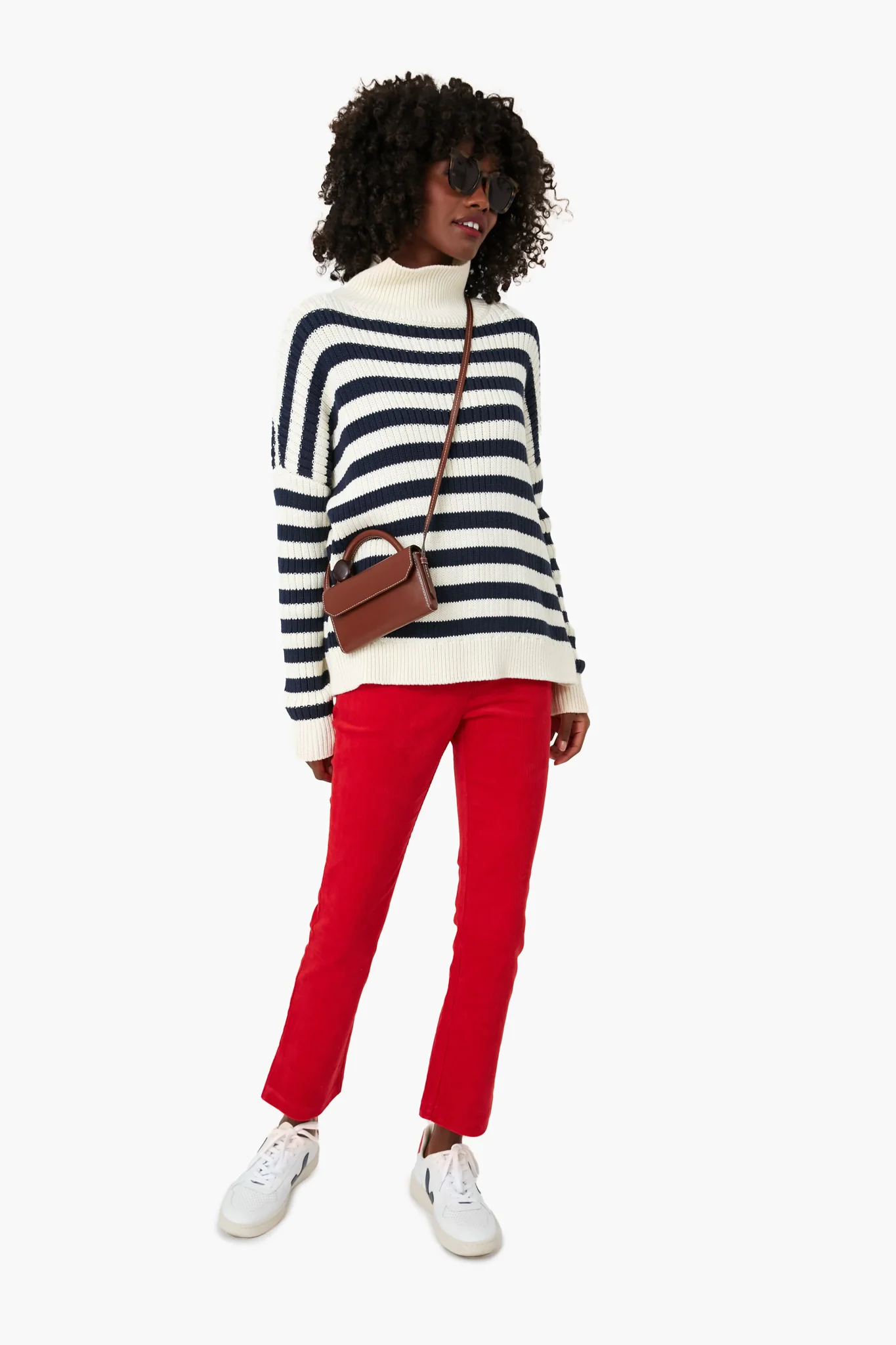 Navy Stripe Carolyn Funnel Neck Sweater - Image 2