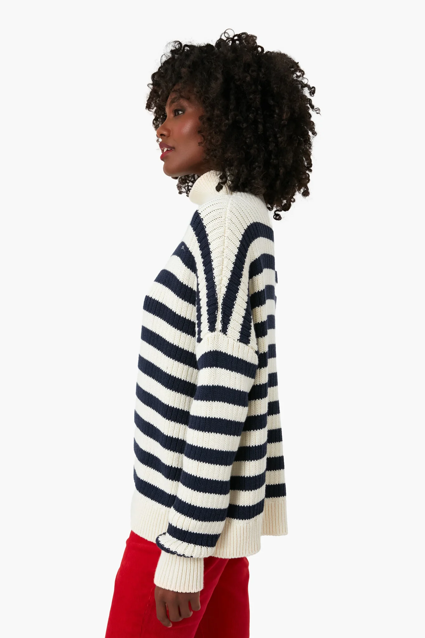 Navy Stripe Carolyn Funnel Neck Sweater - Image 3