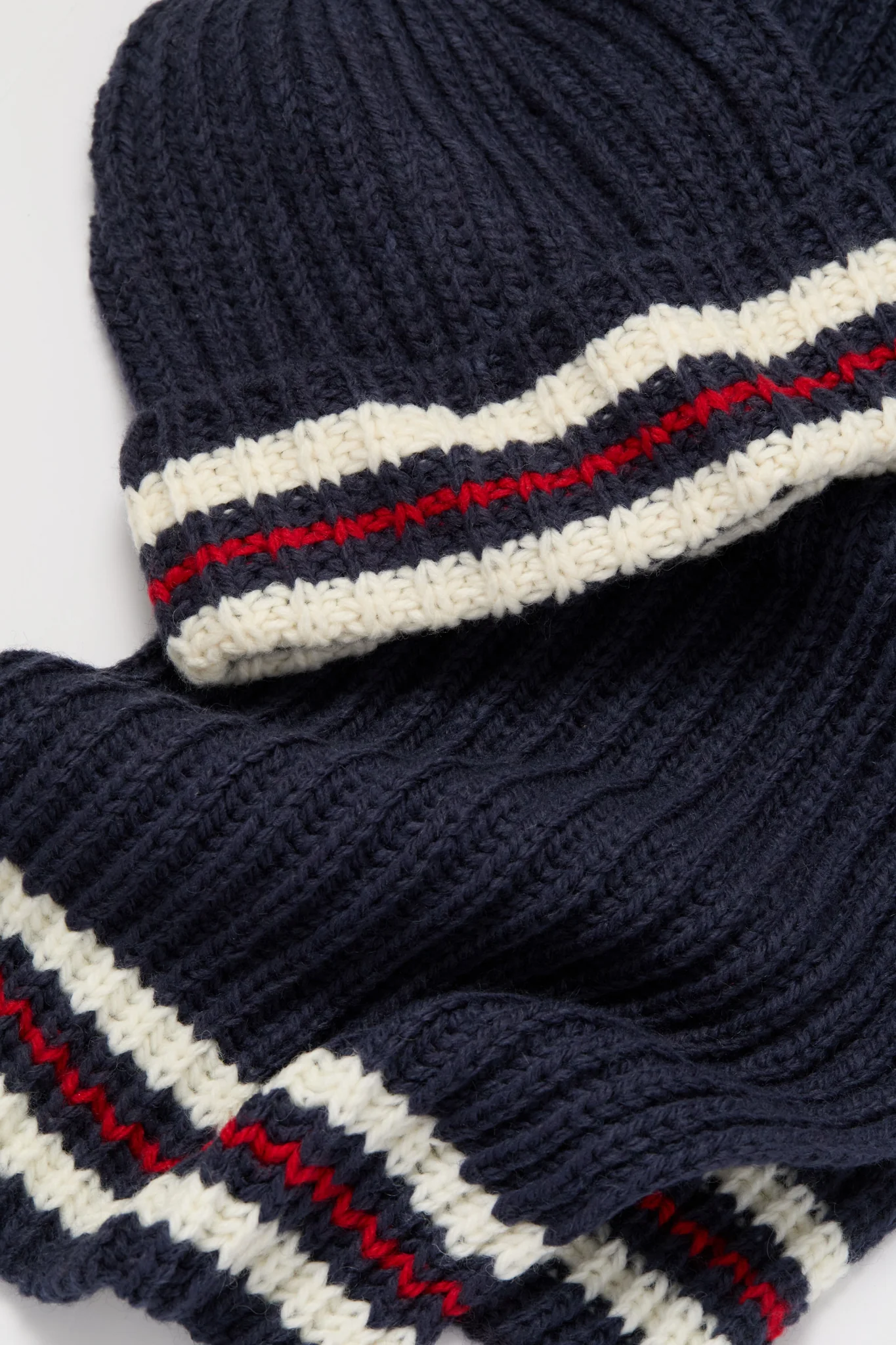 Navy Stripe Chunky Knit Hat and Scarf Set - Image 2