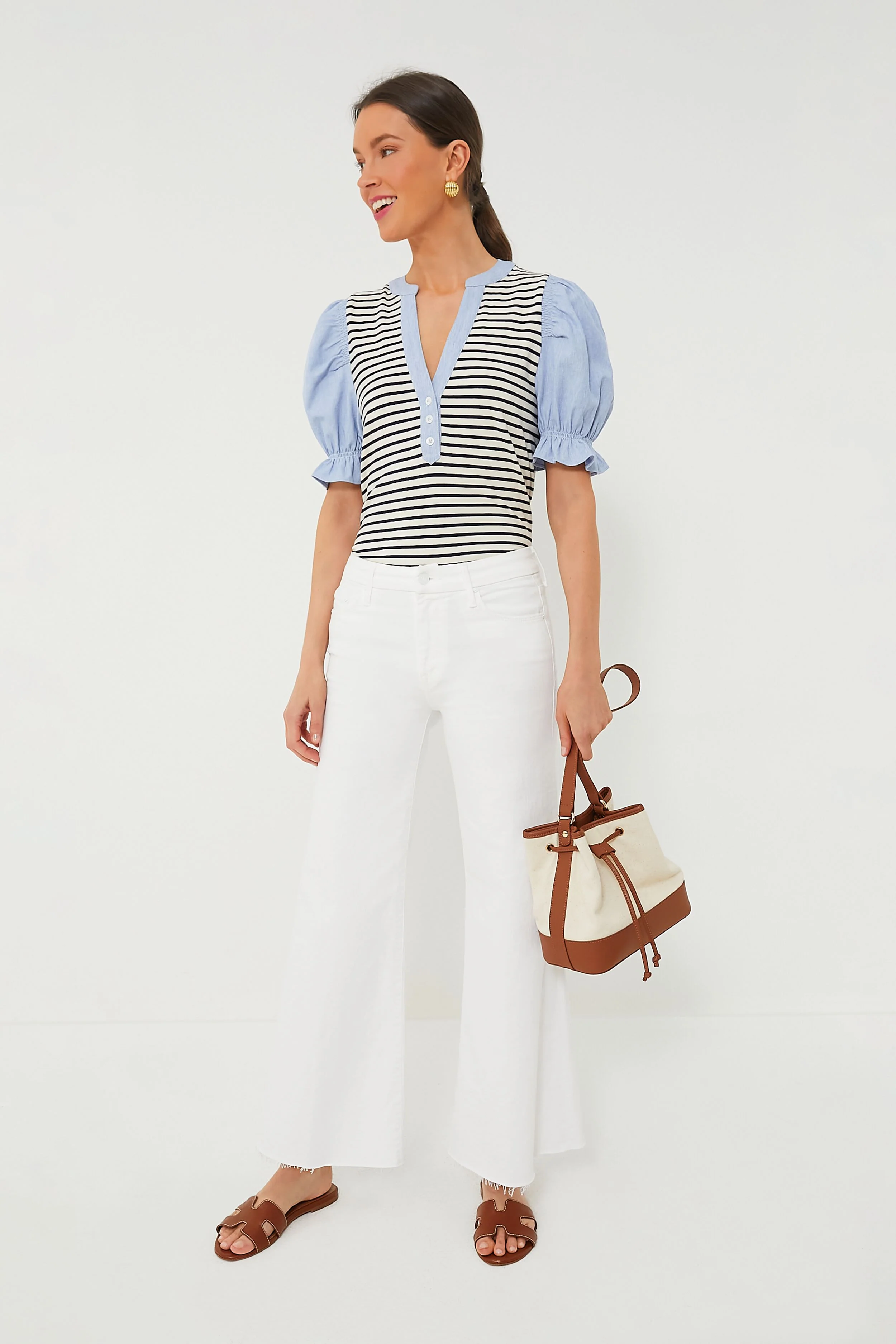 Navy Stripe Livia Puff Sleeve Top - Image 2