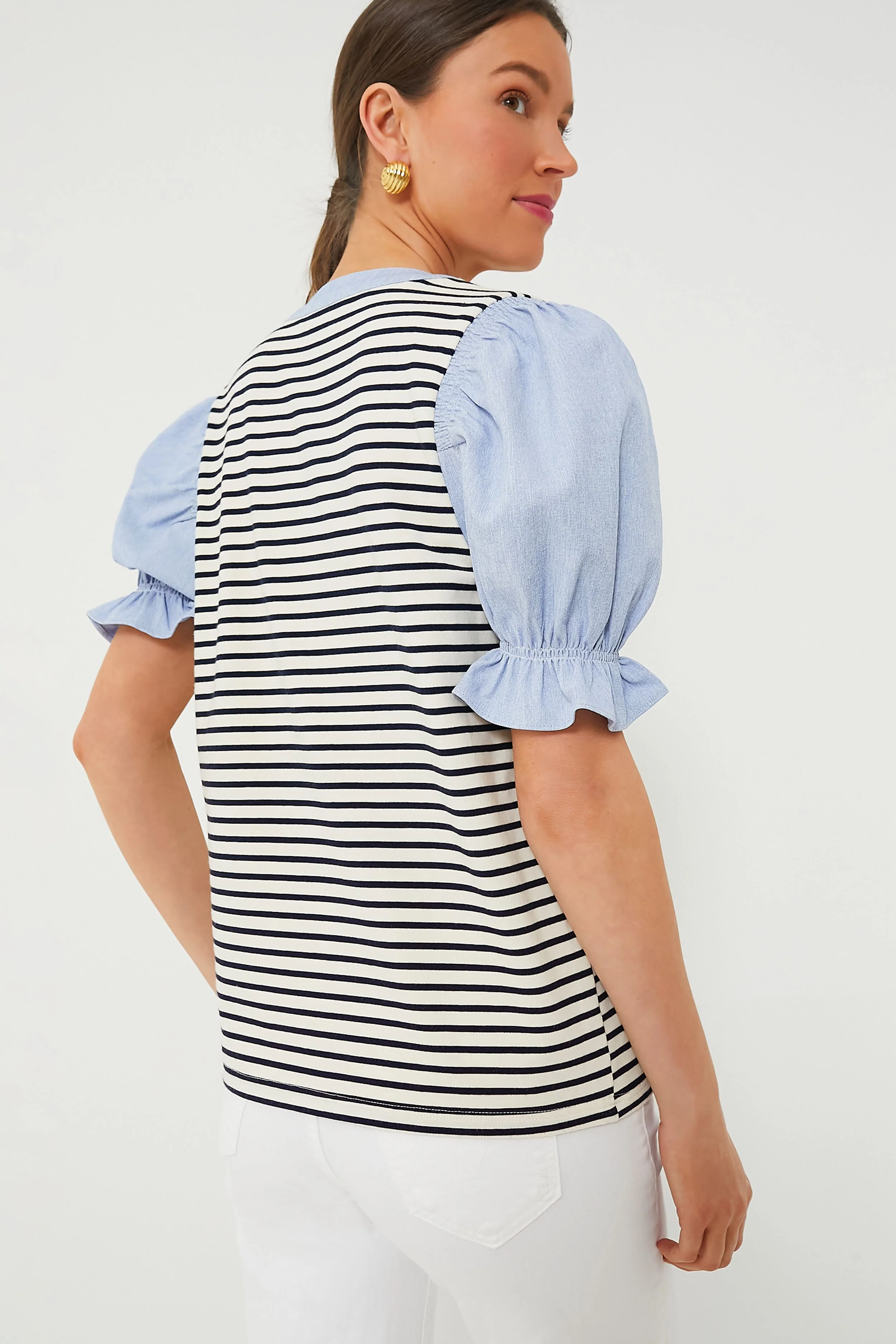 Navy Stripe Livia Puff Sleeve Top - Image 4