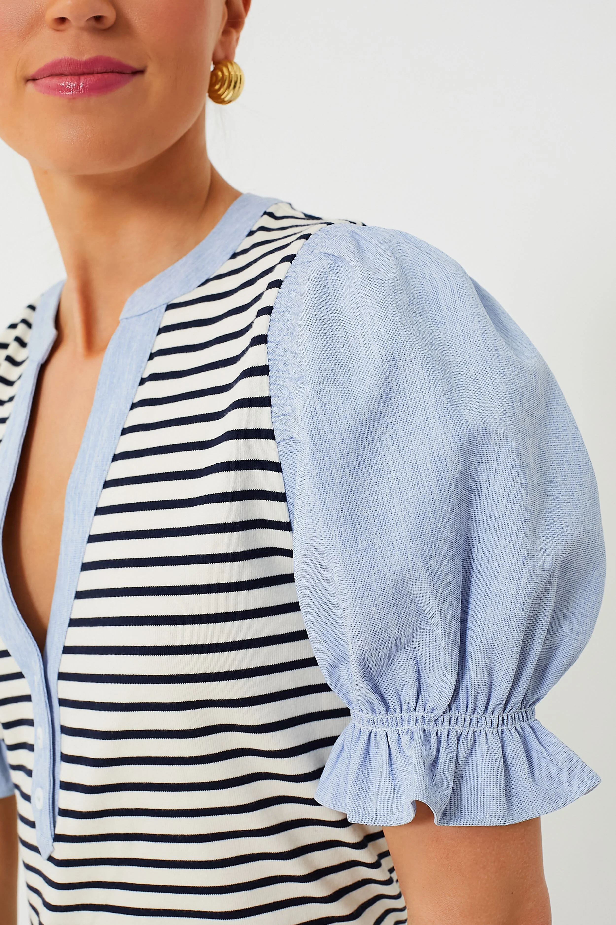 Navy Stripe Livia Puff Sleeve Top - Image 5