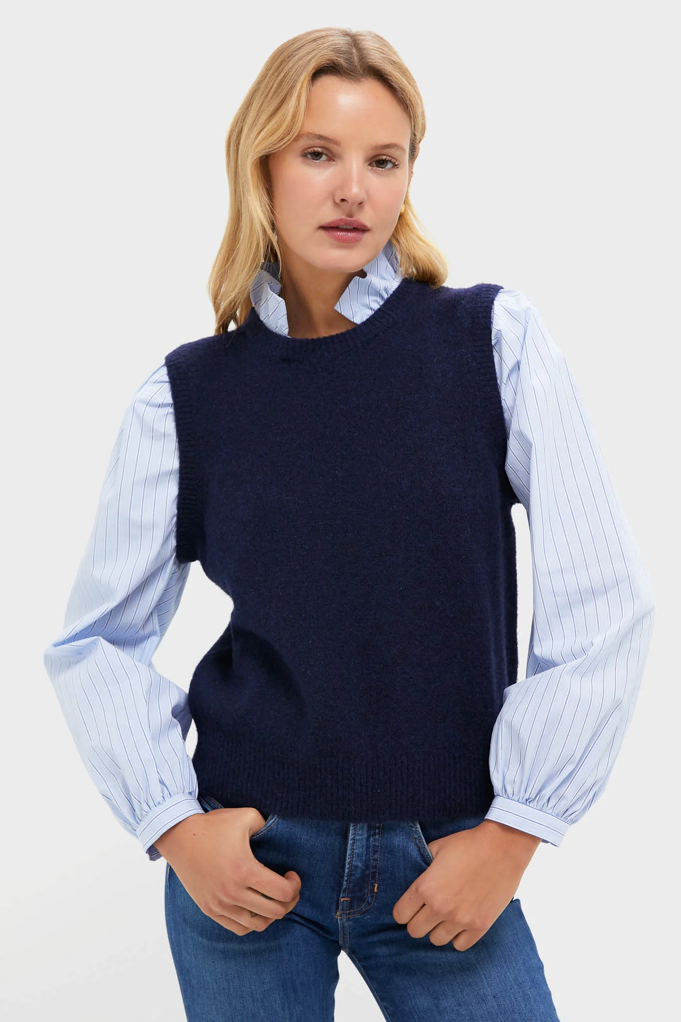 Navy Striped Ella Sweater Blouse - Image 2