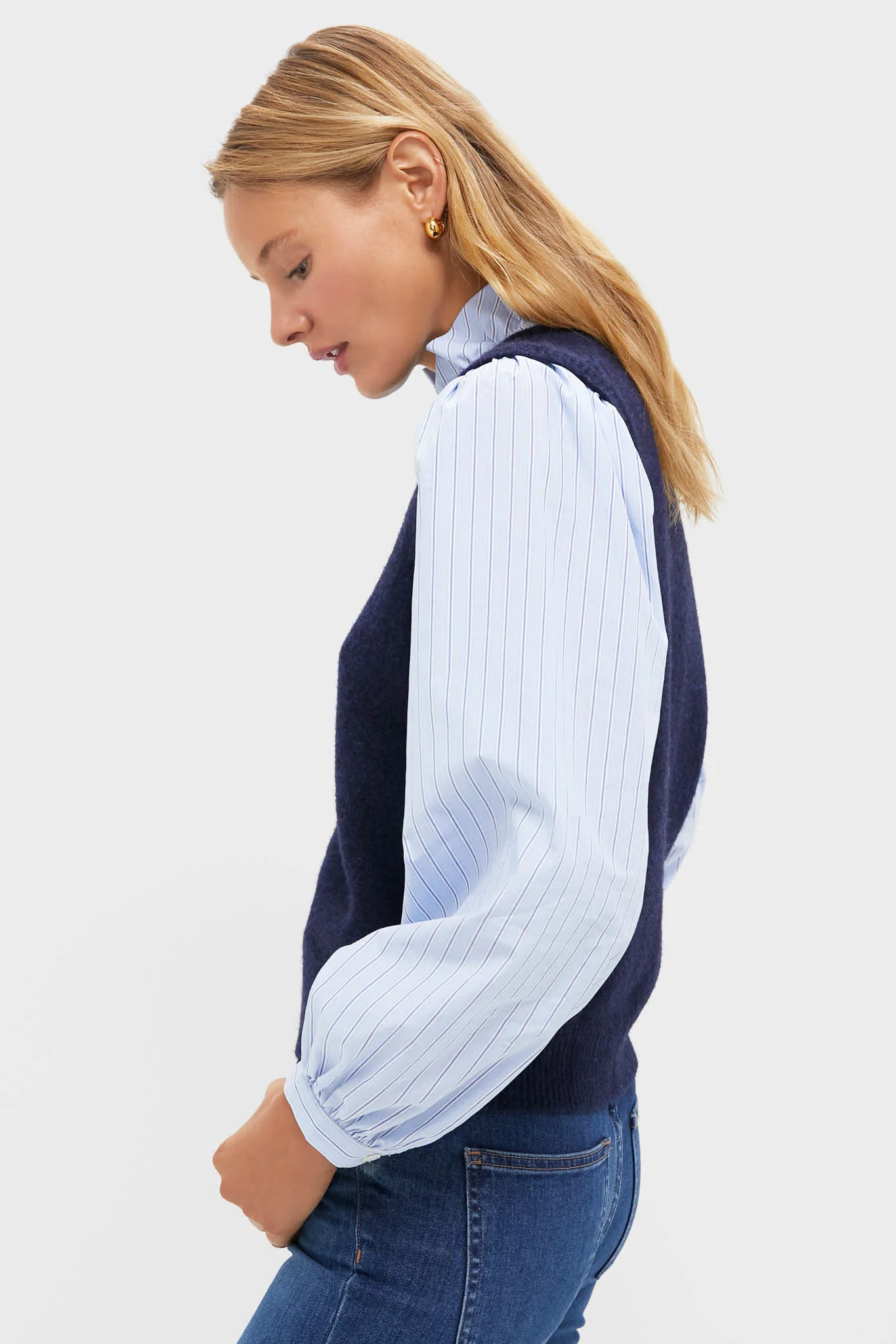 Navy Striped Ella Sweater Blouse - Image 3
