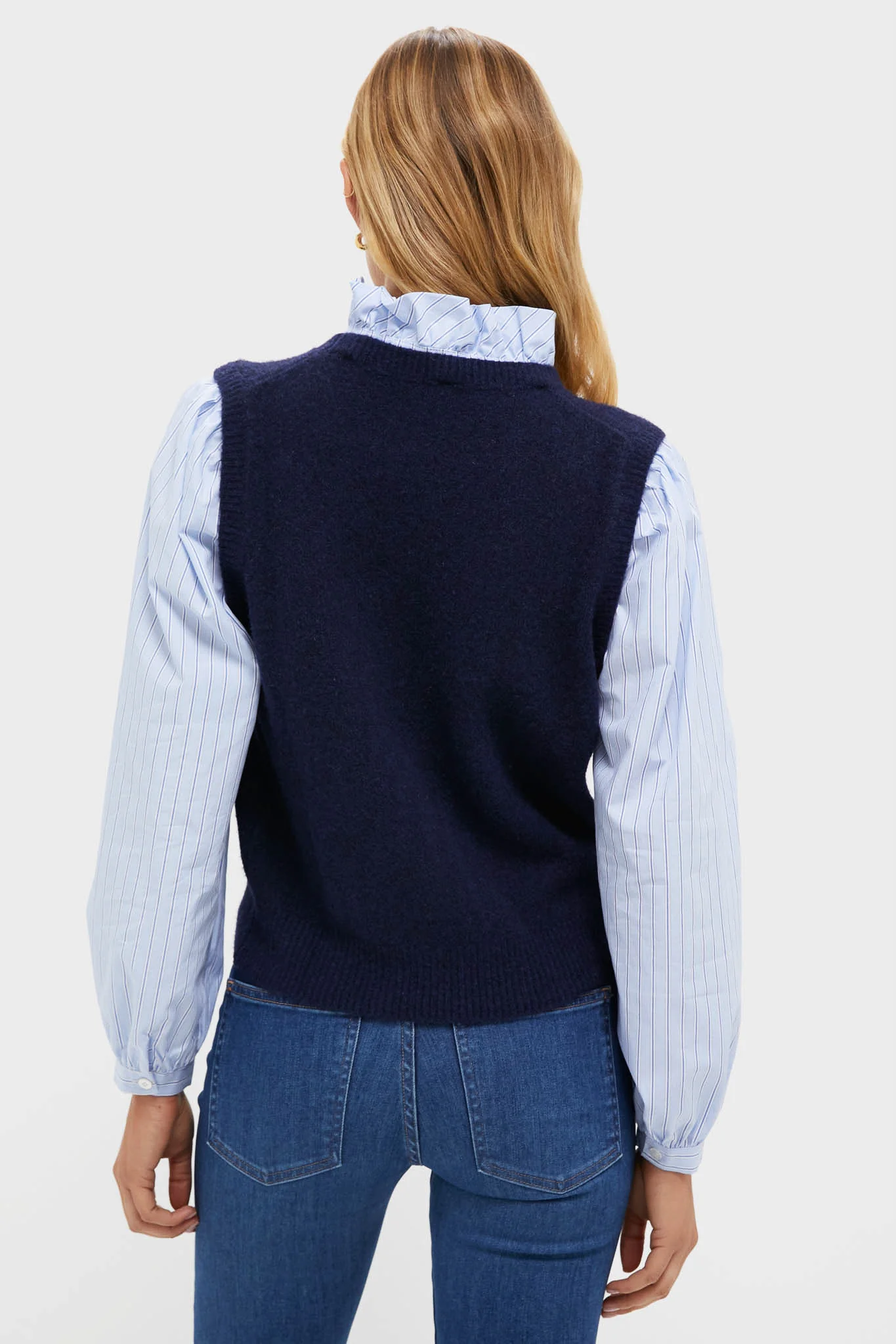 Navy Striped Ella Sweater Blouse - Image 4