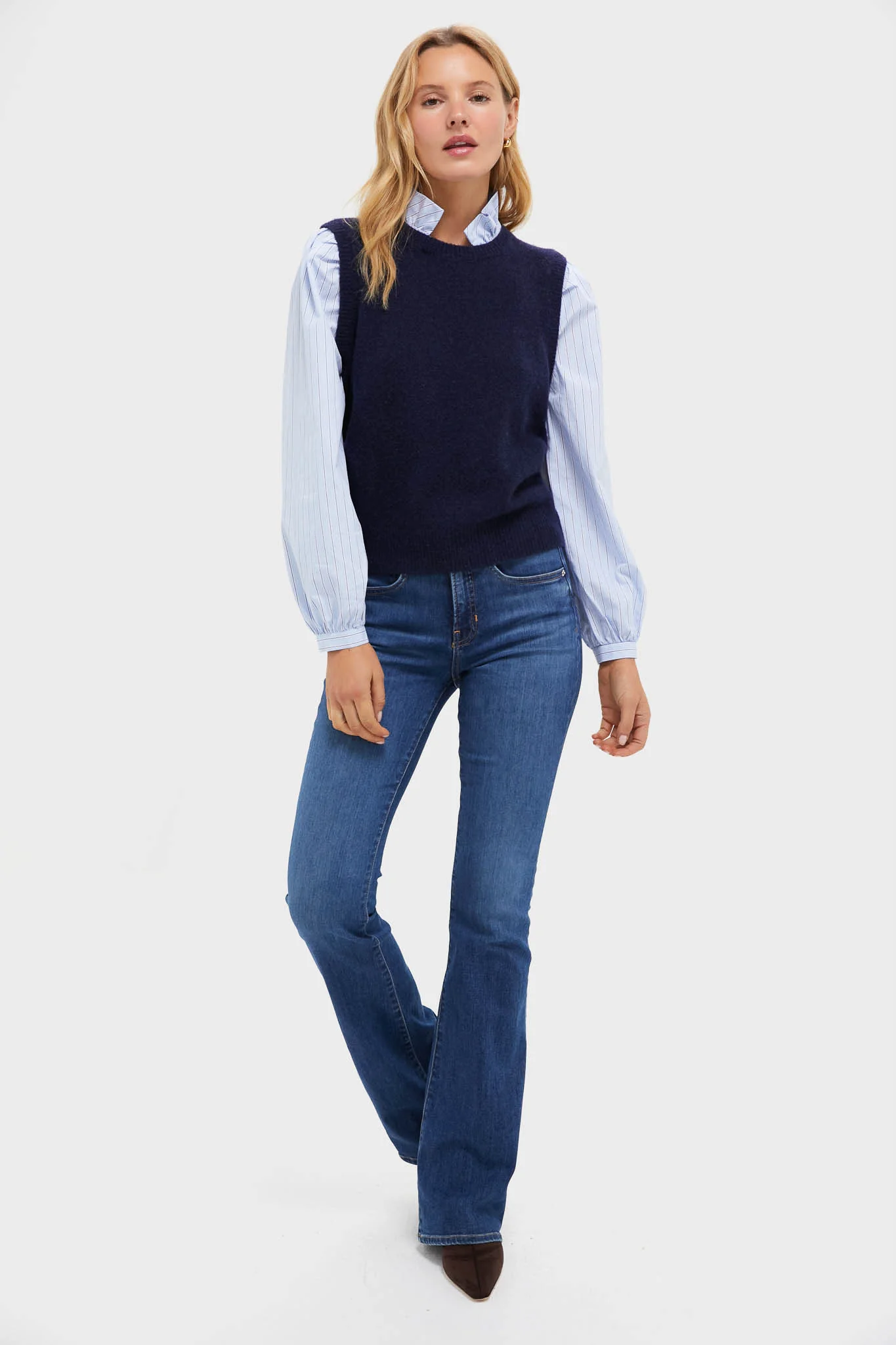 Navy Striped Ella Sweater Blouse - Image 6