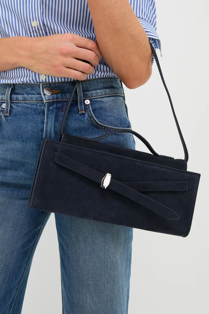 Navy Suede Veronica Beard Dash Clutch - Image 2
