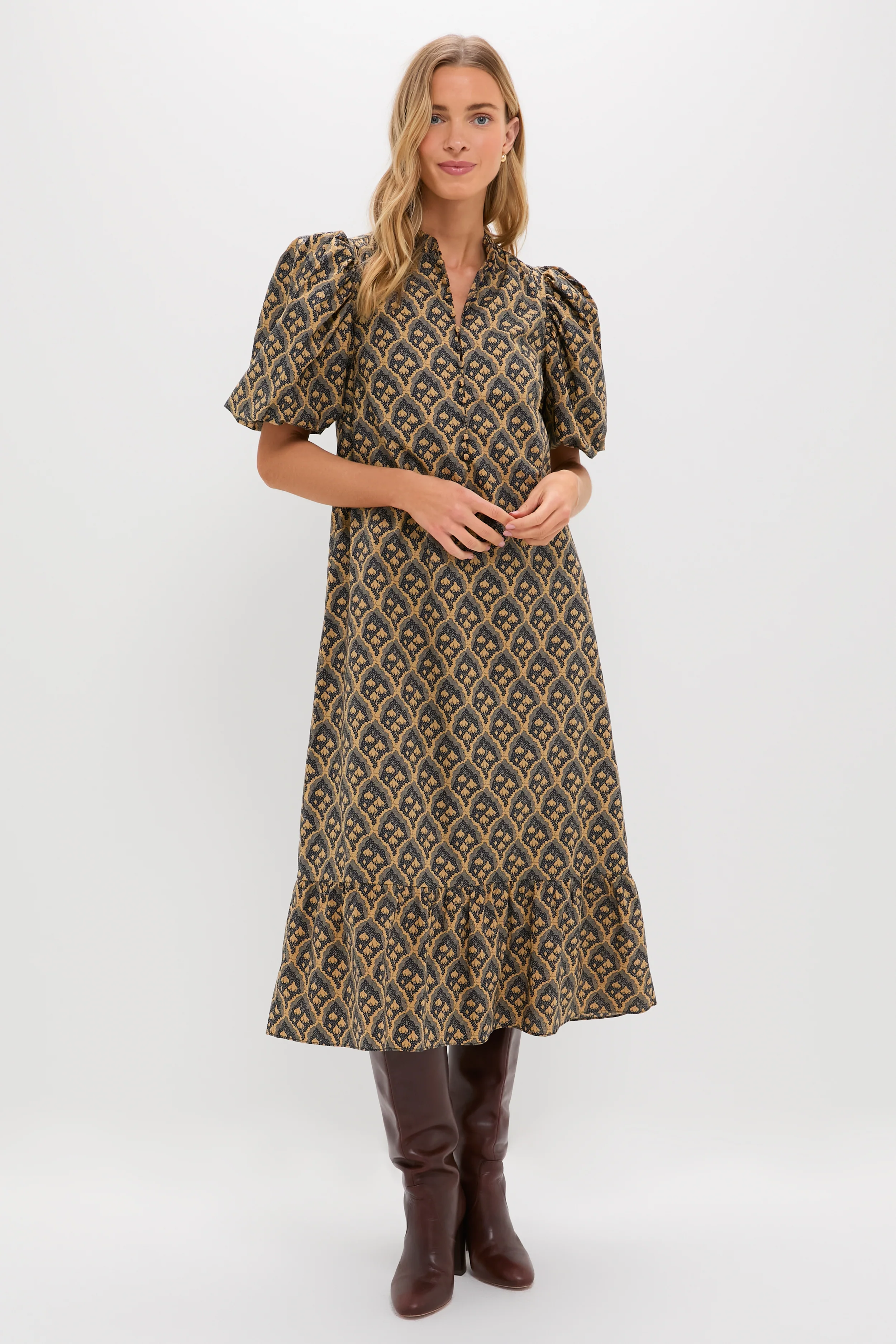 Navy & Tan Floral Mimi Midi Dress - Image 2