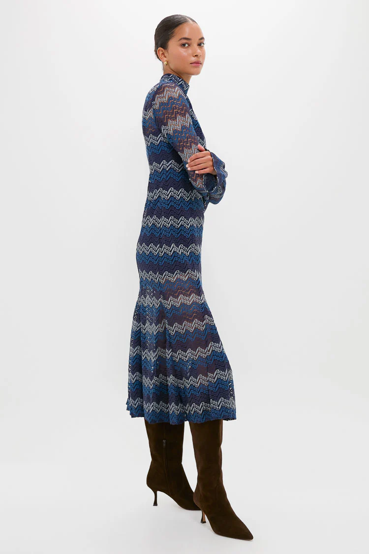 Navy Tonal Lorraine Knit Maxi Dress - Image 3
