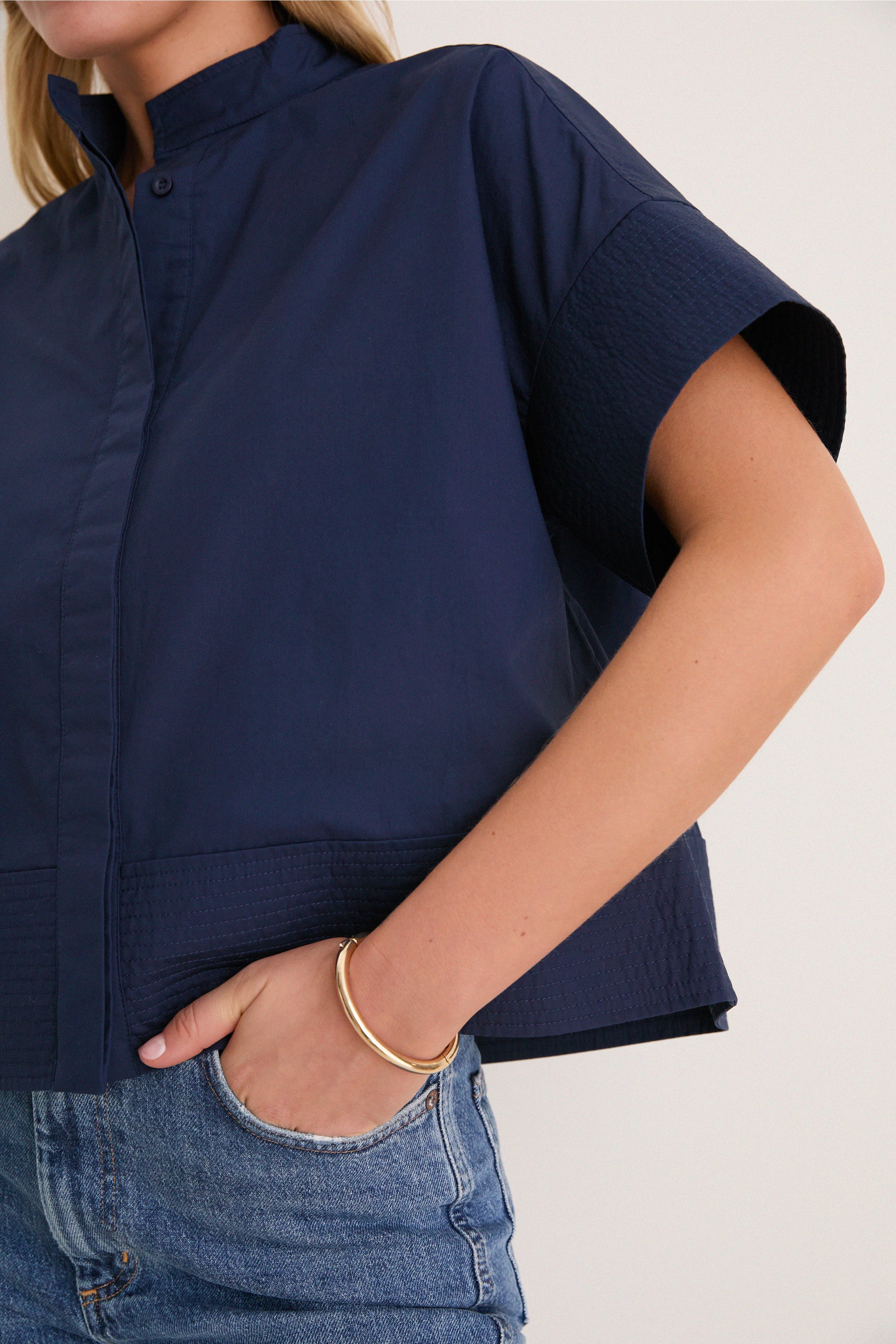 Navy Trapunto Stitch Sofia Shirt - Image 5