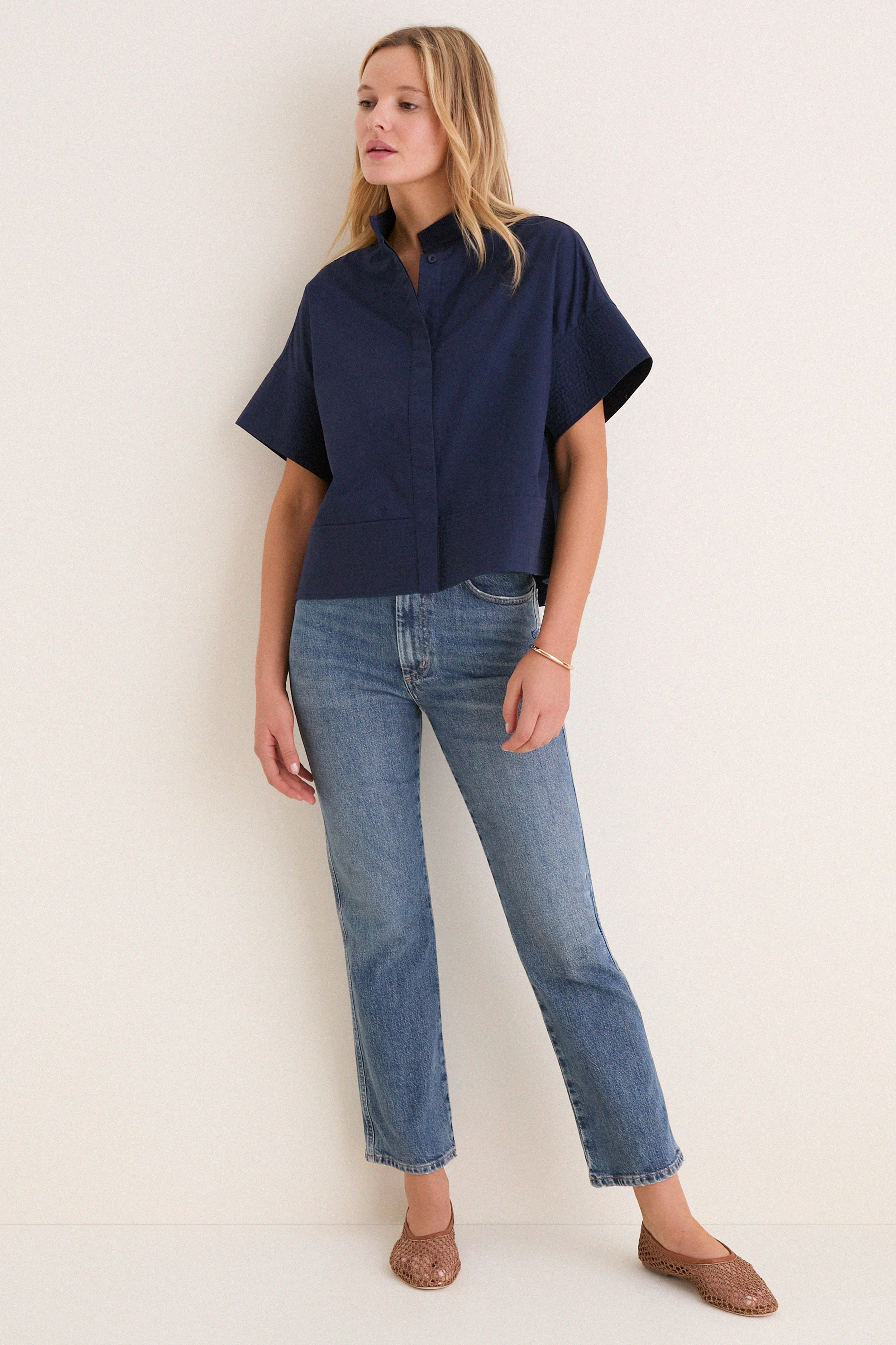 Navy Trapunto Stitch Sofia Shirt - Image 6