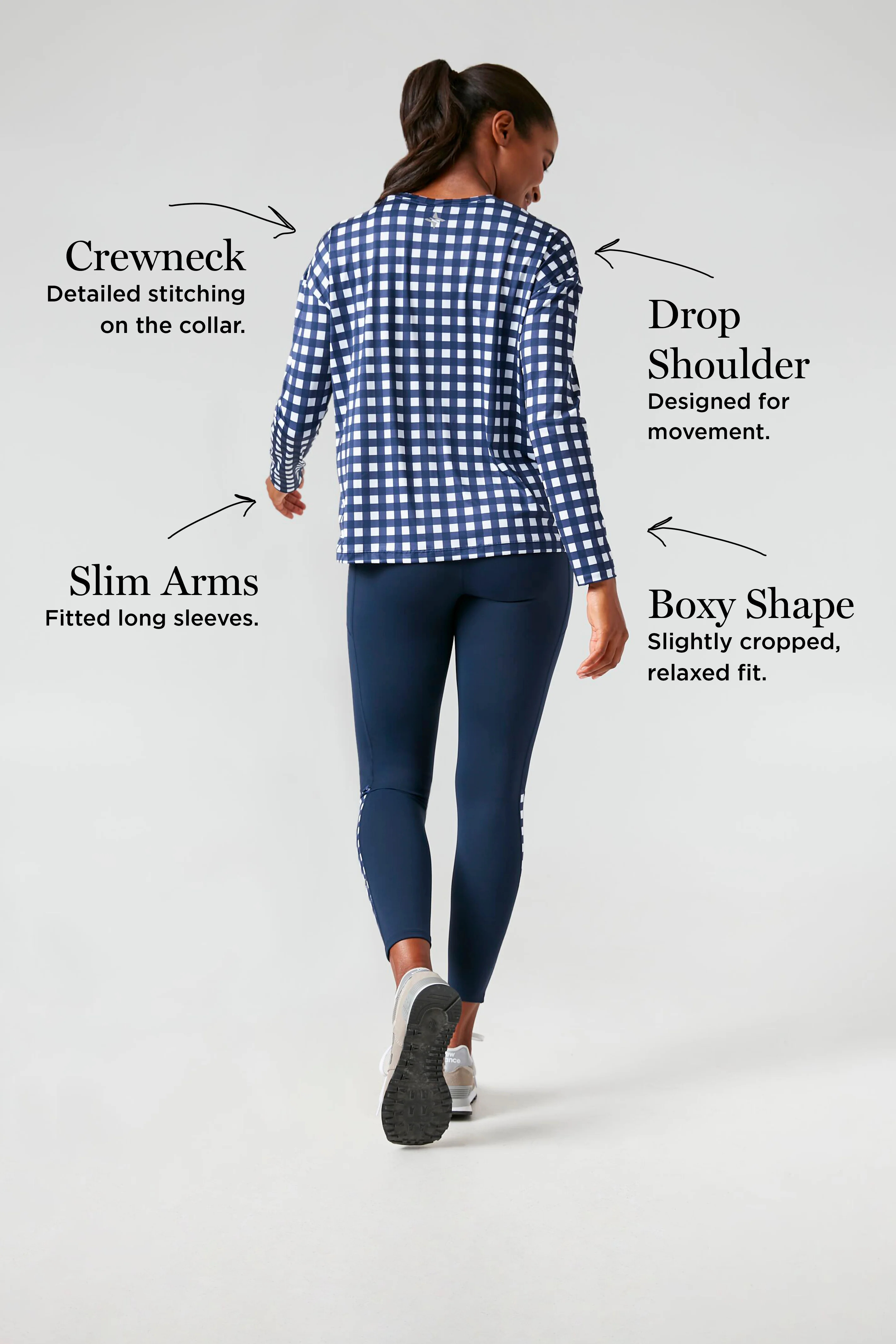 Navy Trellis Gingham Long Sleeve Ryan Boyfriend Tee - Image 3