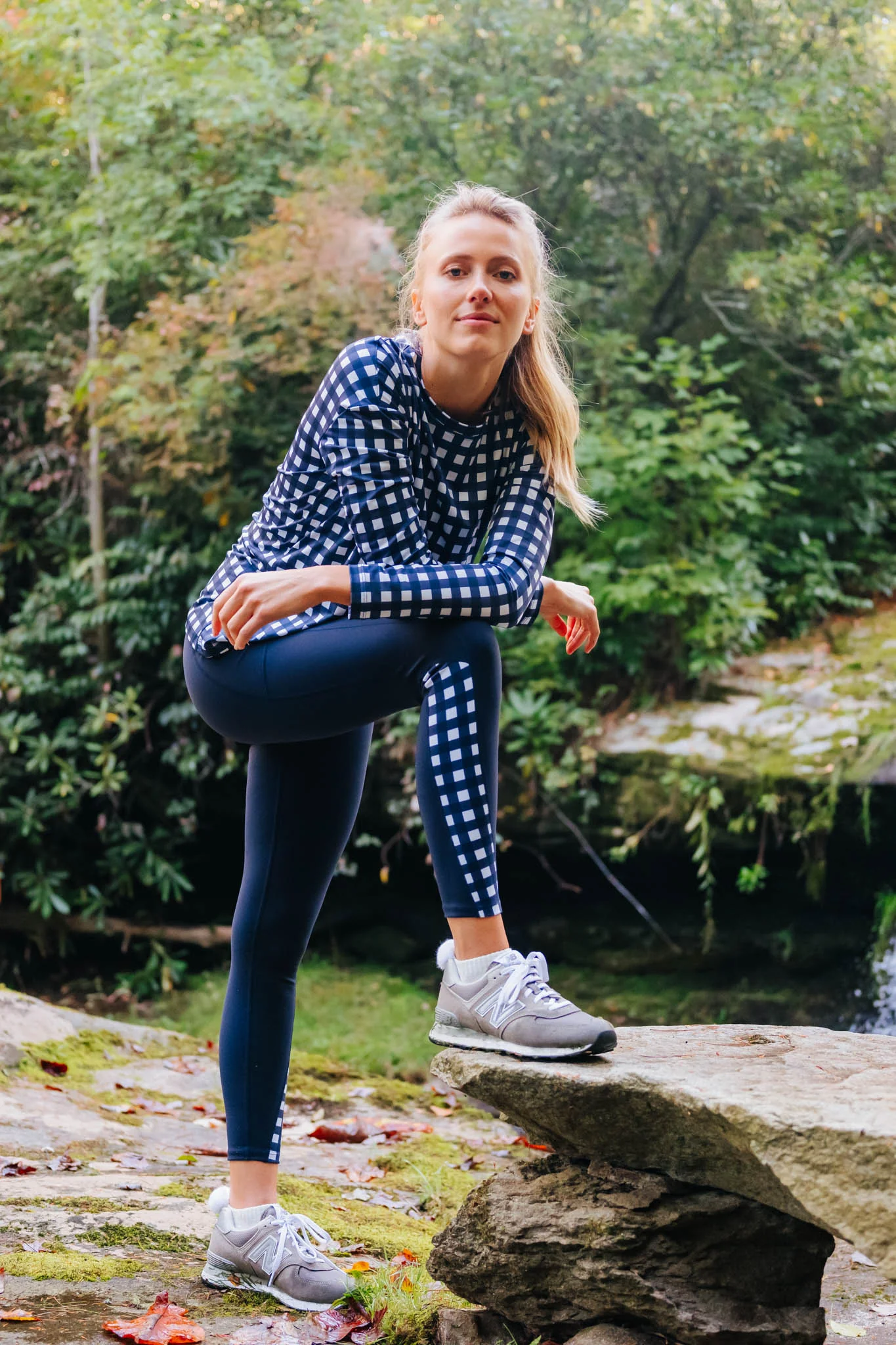 Navy Trellis Gingham Long Sleeve Ryan Boyfriend Tee - Image 4