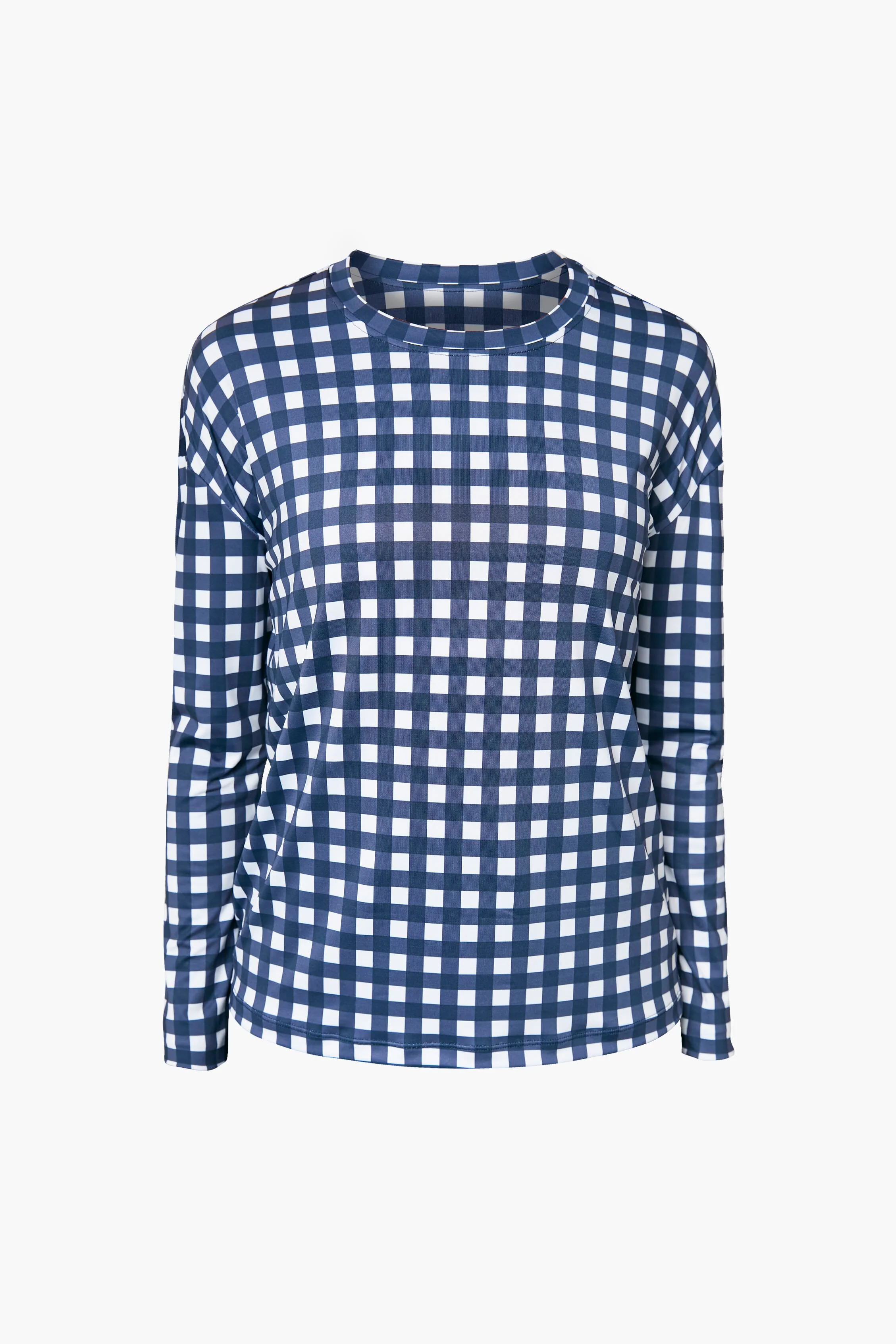 Navy Trellis Gingham Long Sleeve Ryan Boyfriend Tee - Image 7