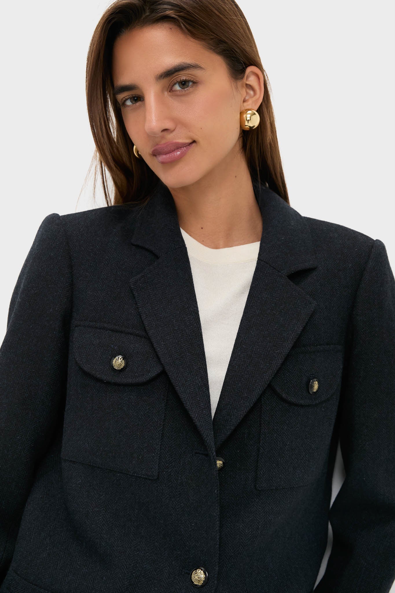 Navy Tweed Military Blazer - Image 4