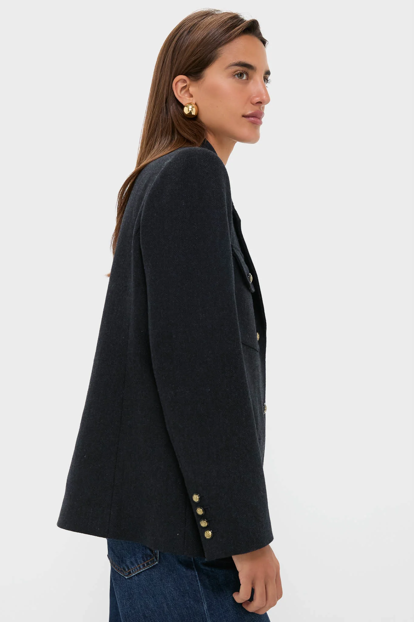 Navy Tweed Military Blazer - Image 6