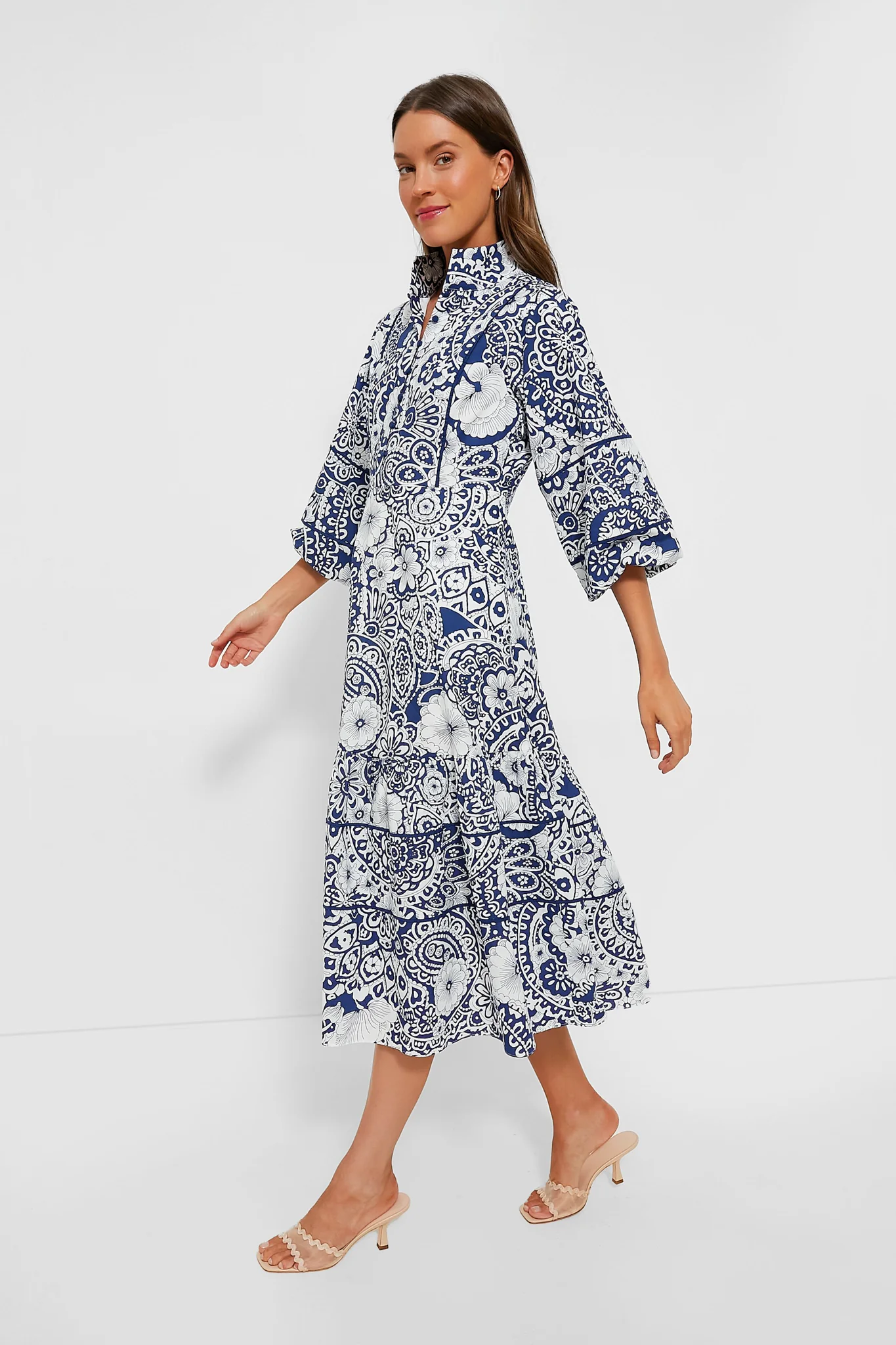 Navy & White Floral Hillsborough Midi Dress - Image 3