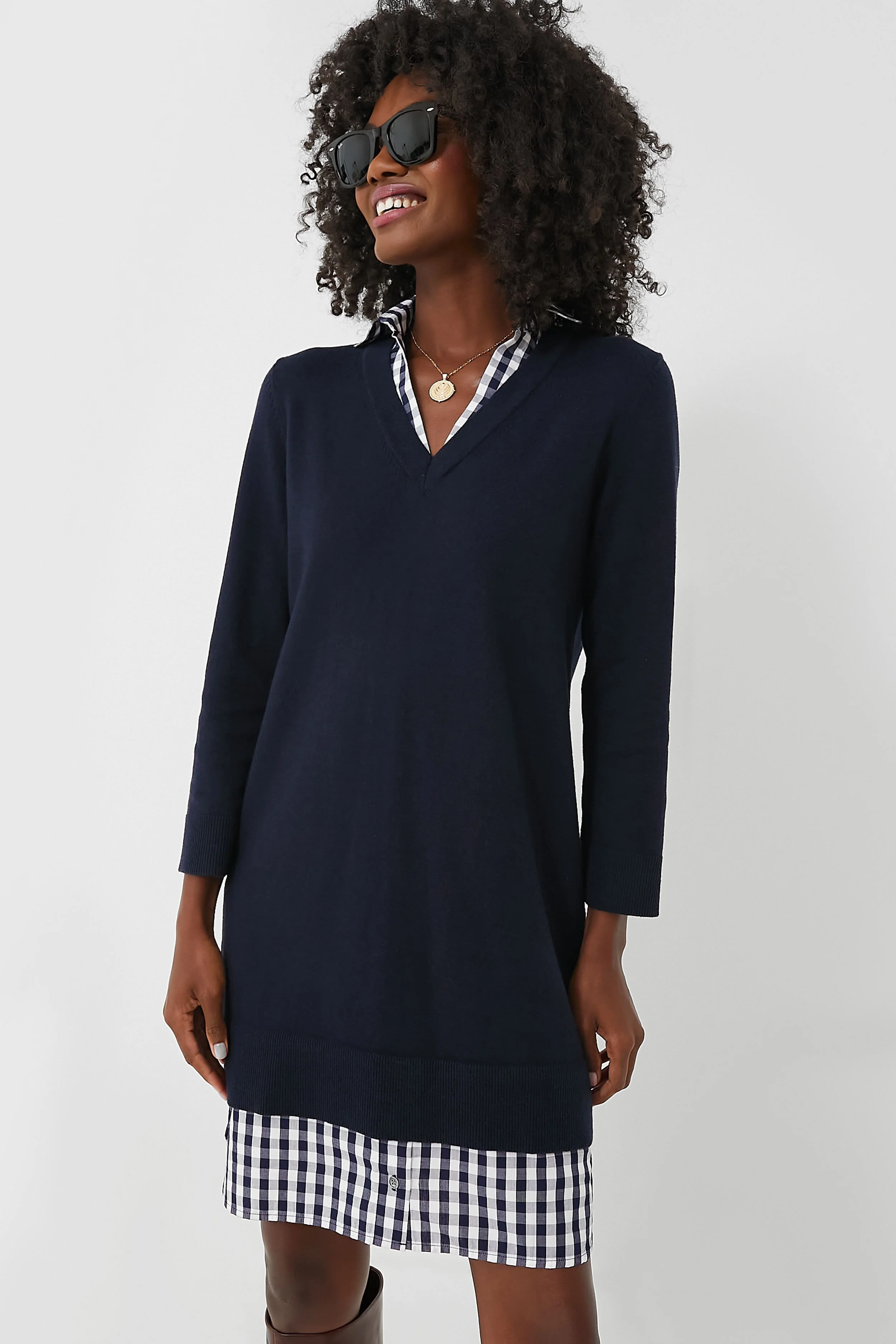 Navy Wool and Cotton Combo Sweaterdress - Image 2
