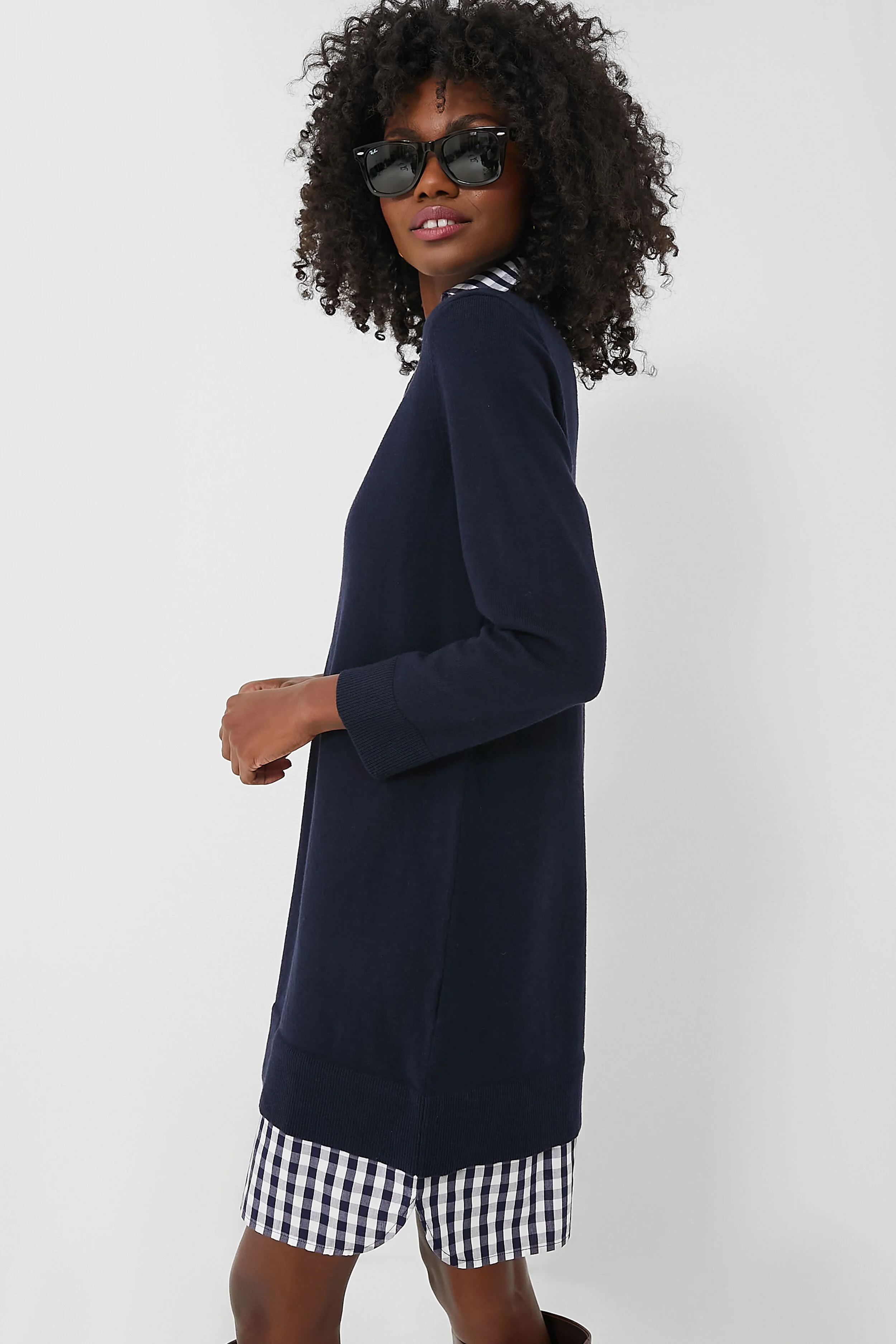 Navy Wool and Cotton Combo Sweaterdress - Image 3